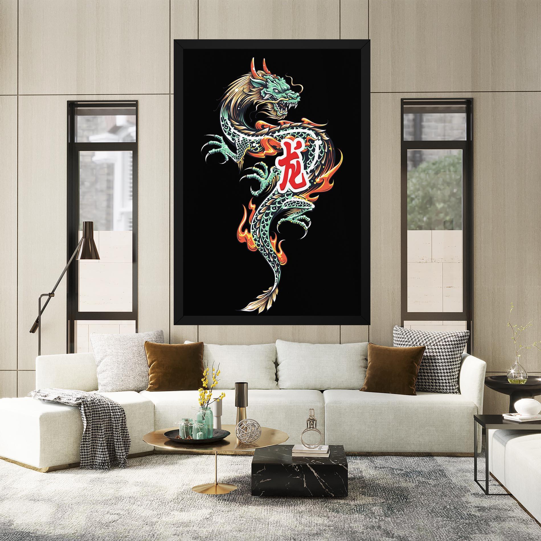 Tablou Canvas Green Fire Dragon mockup 2