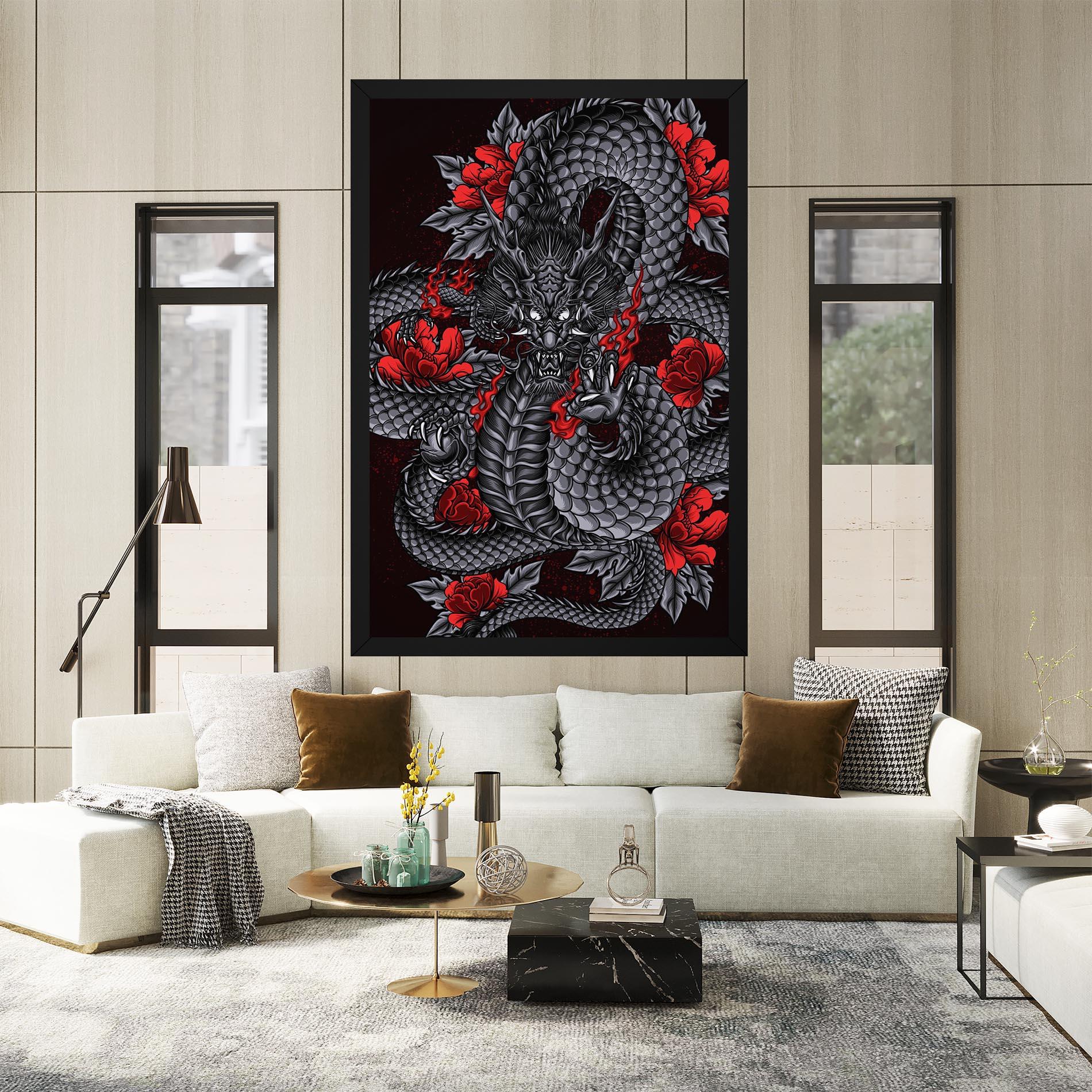 Tablou Canvas Red Flower Dragon mockup 2