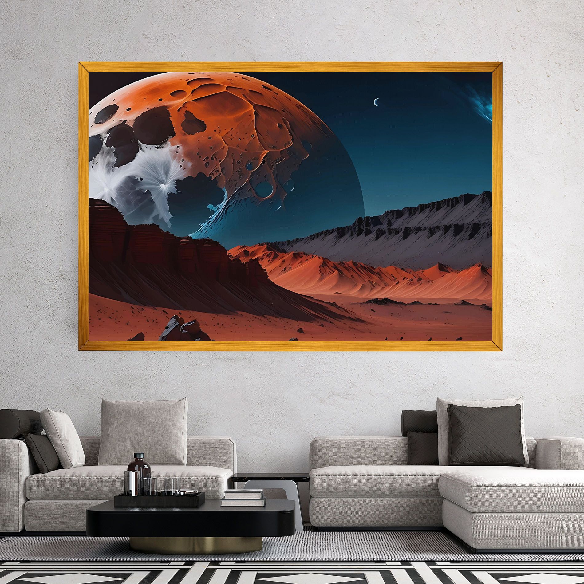 Grey Orange Moon Art mockup 2