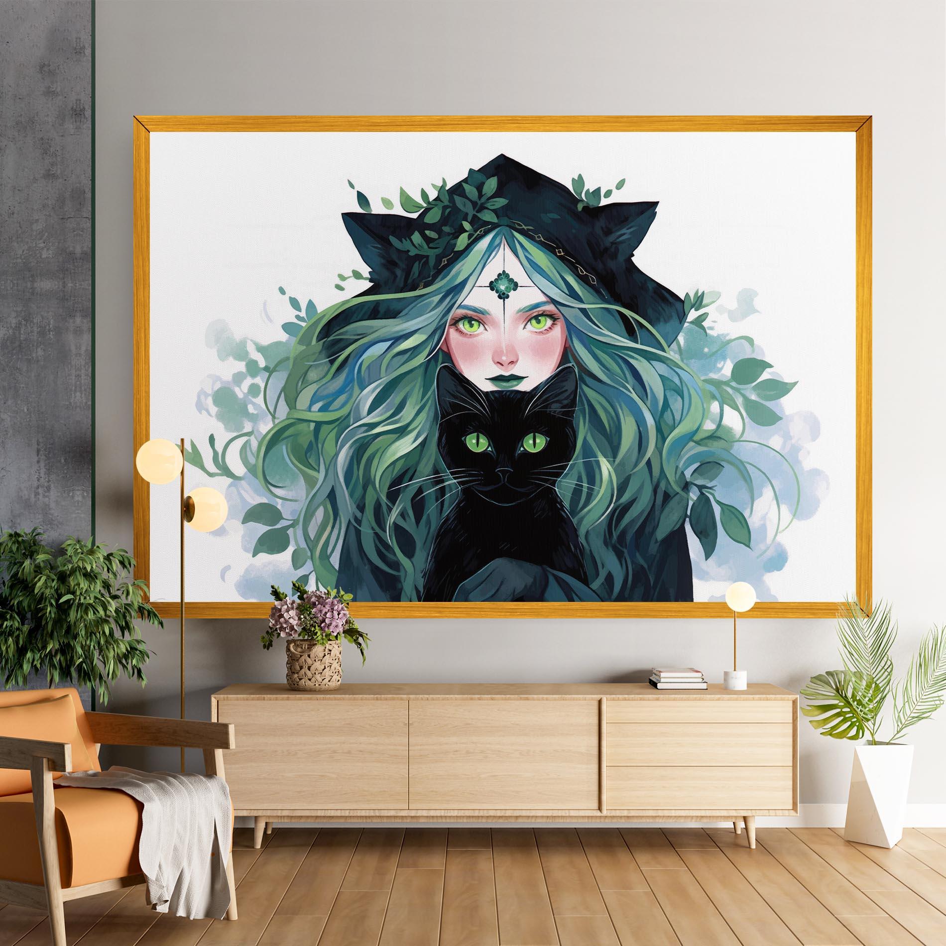 Tablou Canvas Magic Cat Witch mockup 9
