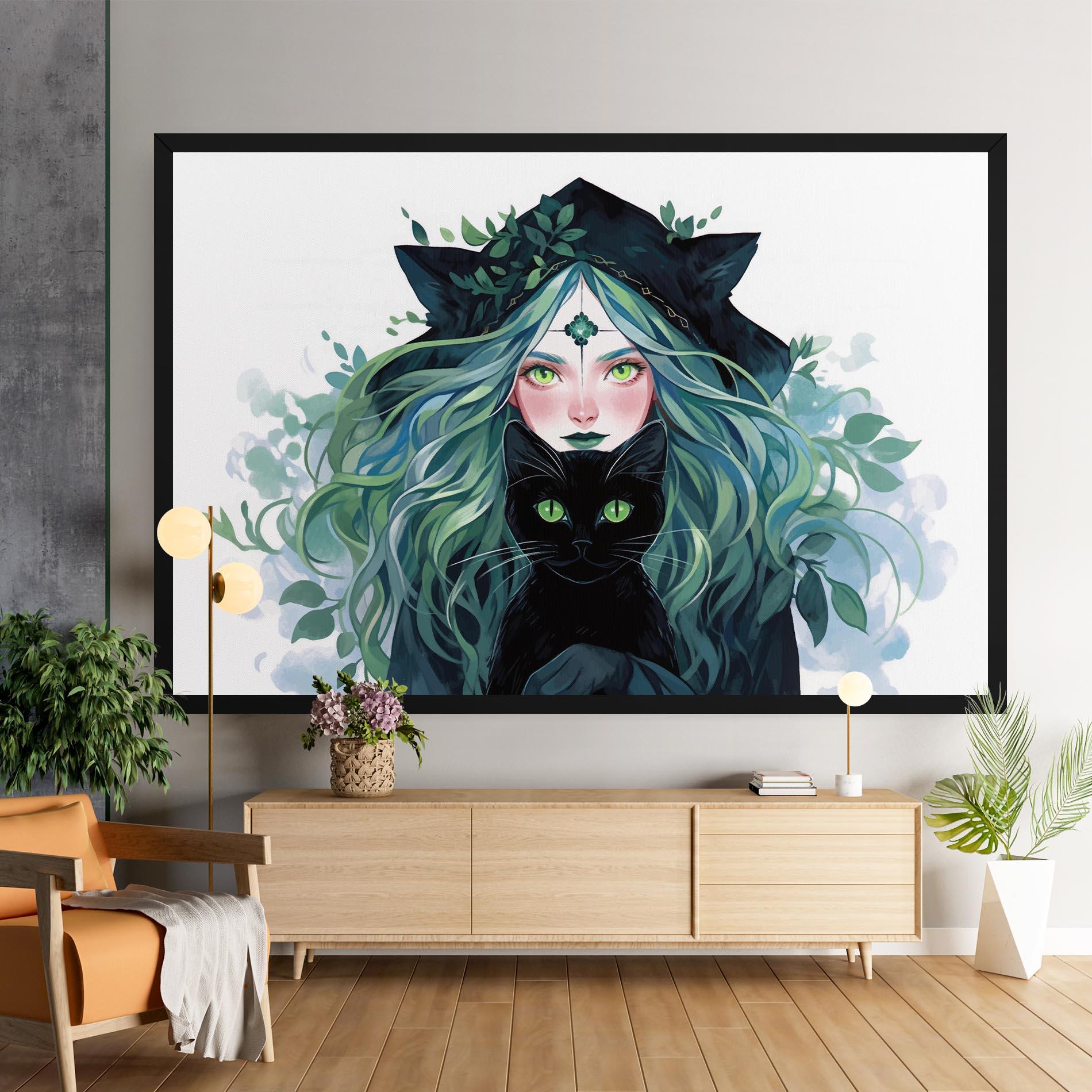 Tablou Canvas Magic Cat Witch mockup 9