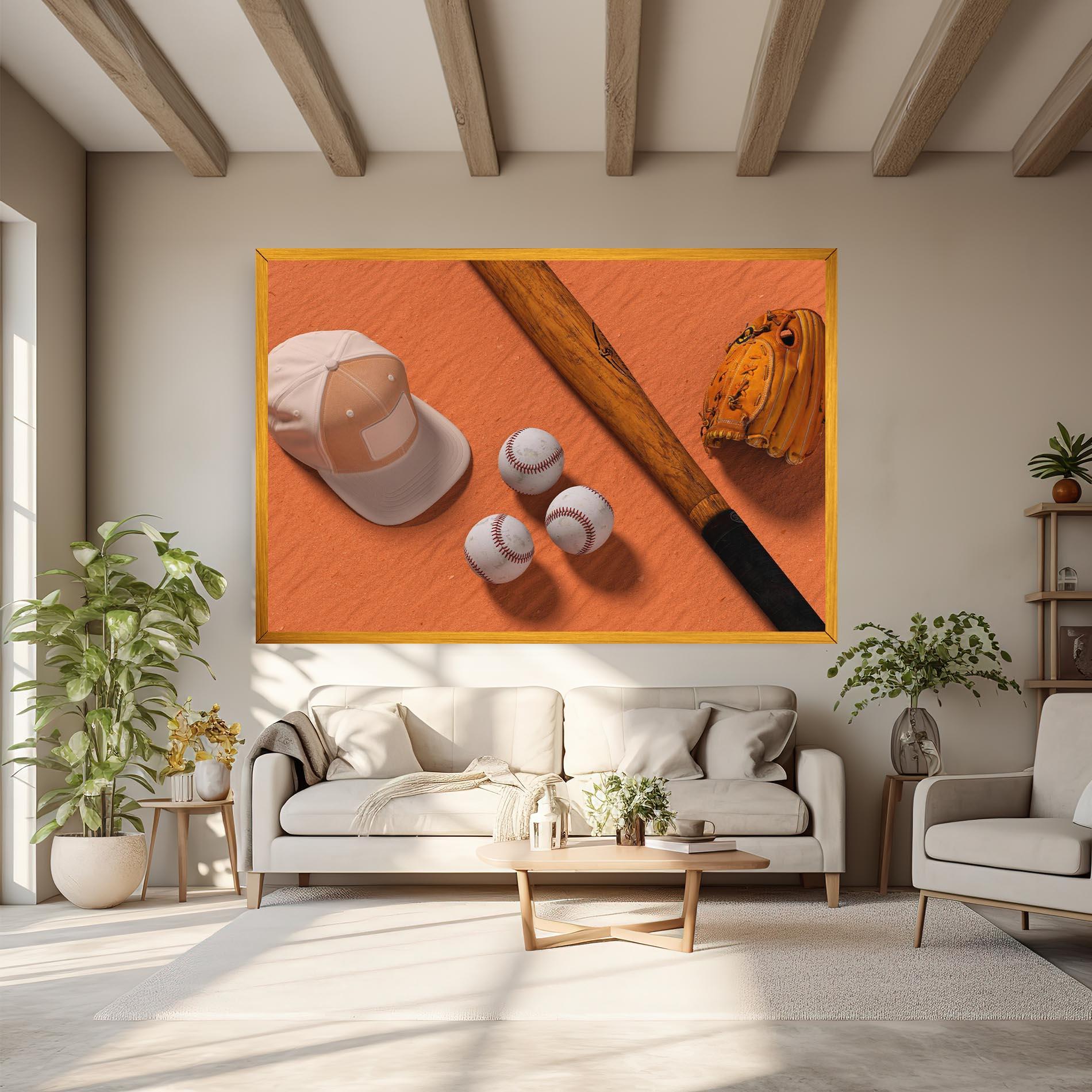 Tablou Canvas Baseball Set On Orange mockup 6