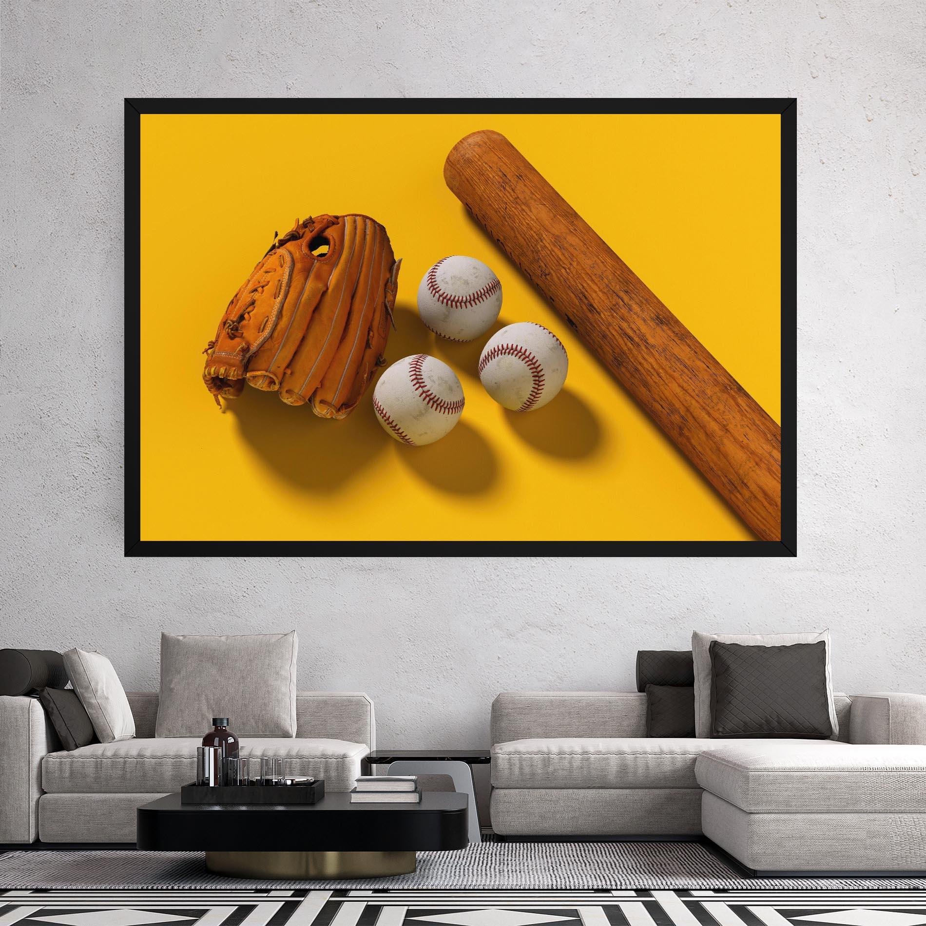 Tablou Canvas Baseball Set On Yellow mockup 2