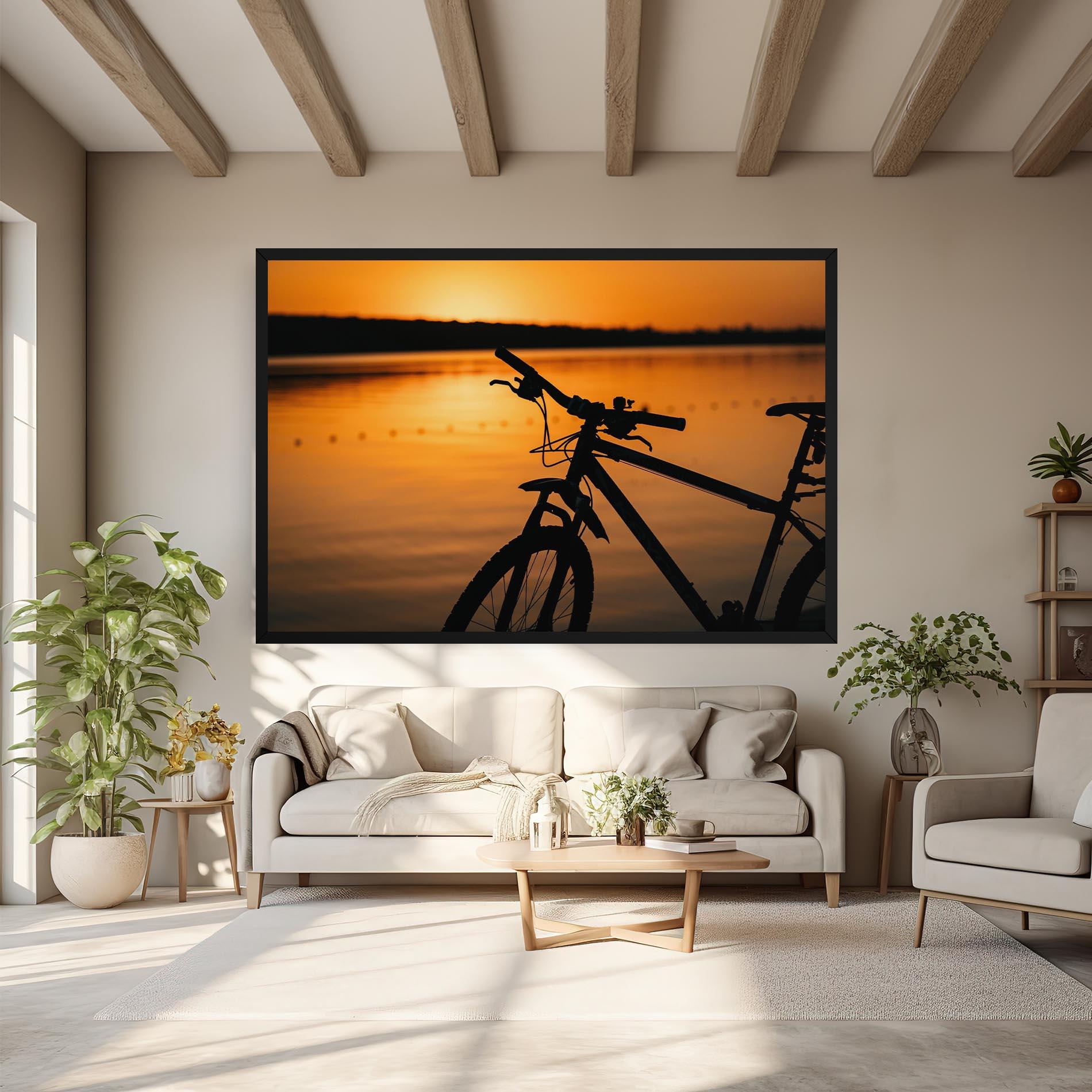 Tablou Canvas Sunset Lake Bike mockup 6