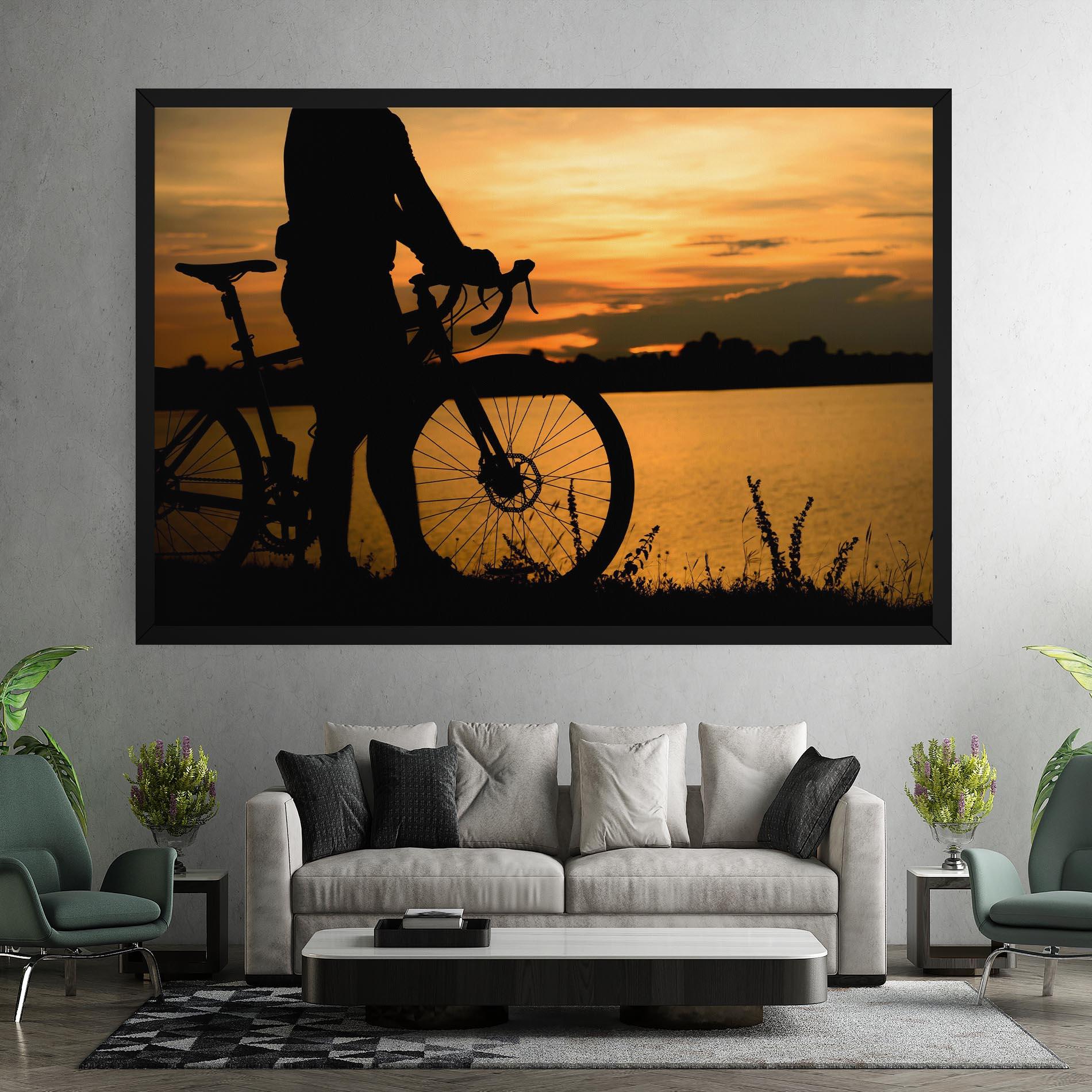 Tablou Canvas Bicycle Sunset Silhouette mockup 7