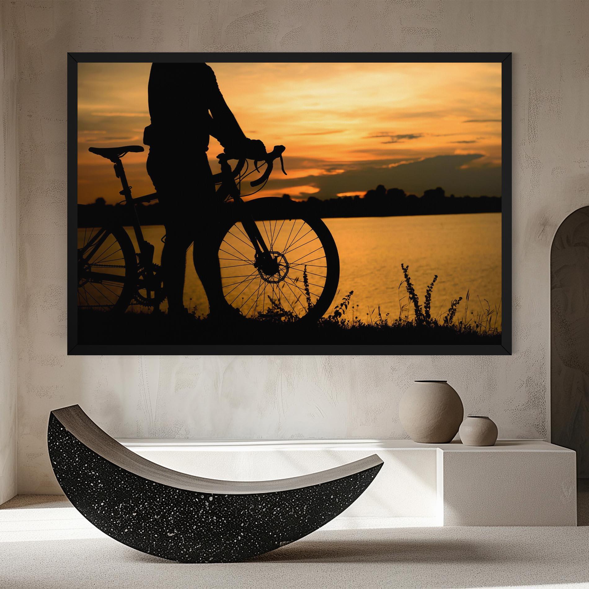 Tablou Canvas Bicycle Sunset Silhouette mockup 8