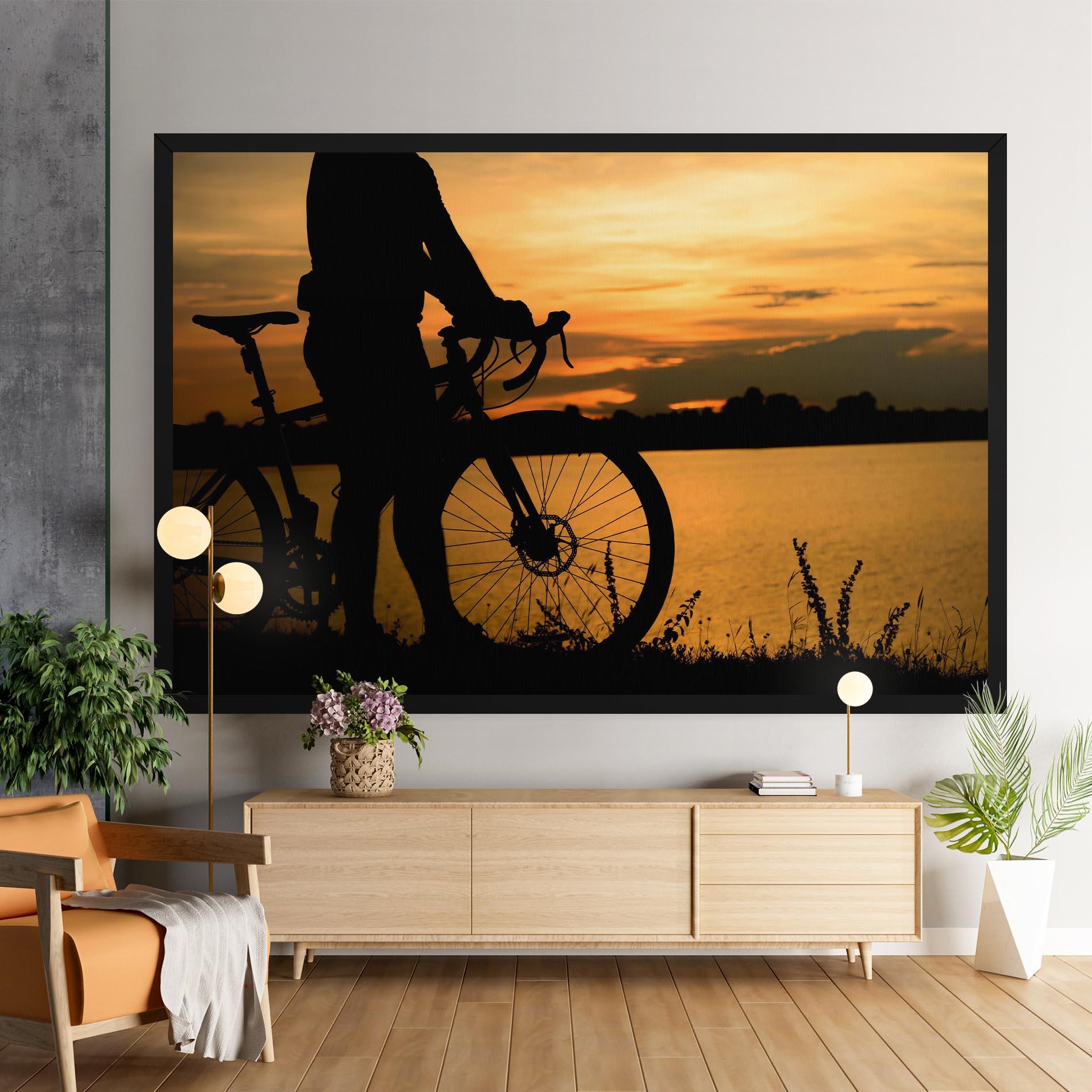 Tablou Canvas Bicycle Sunset Silhouette mockup 9