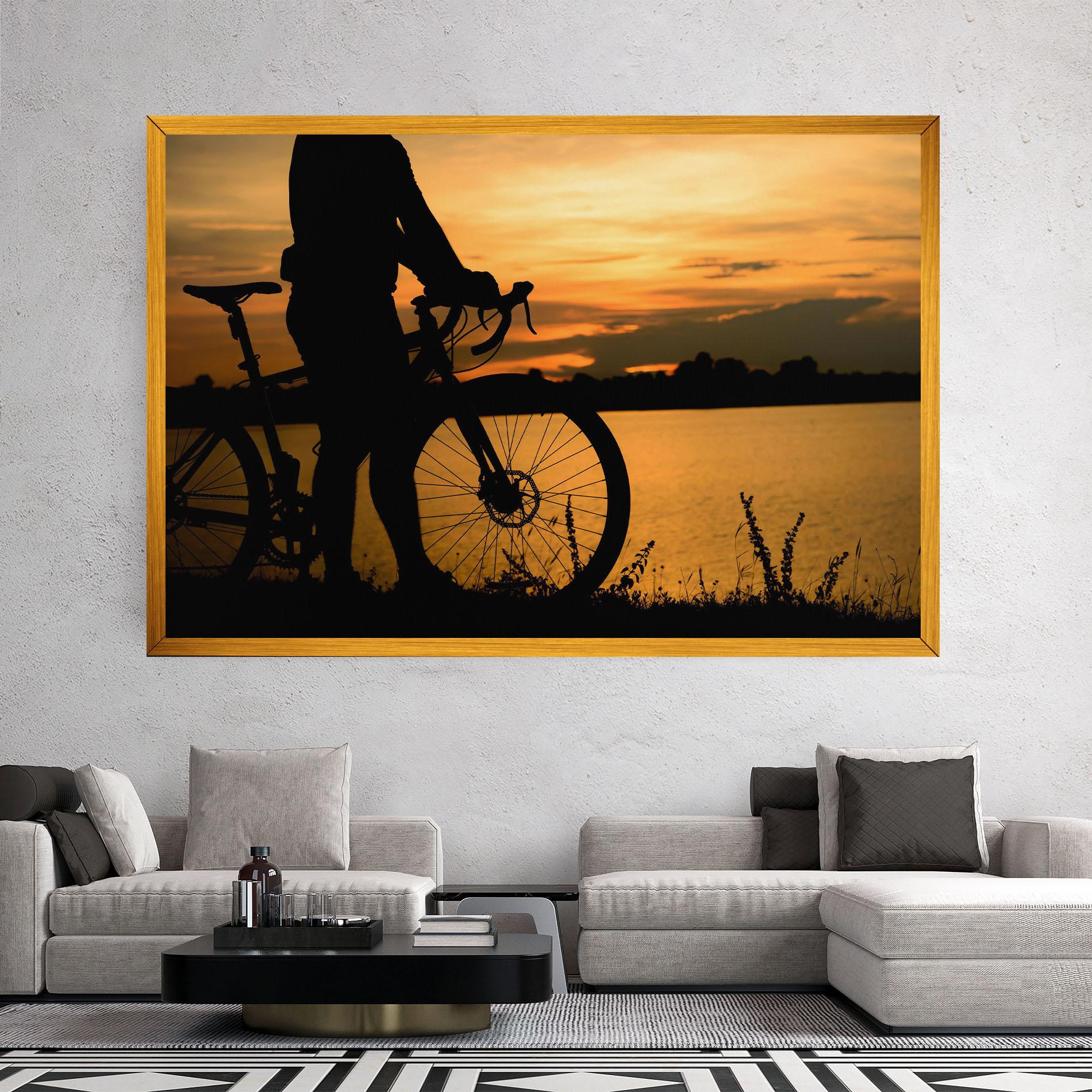 Tablou Canvas Bicycle Sunset Silhouette mockup 2