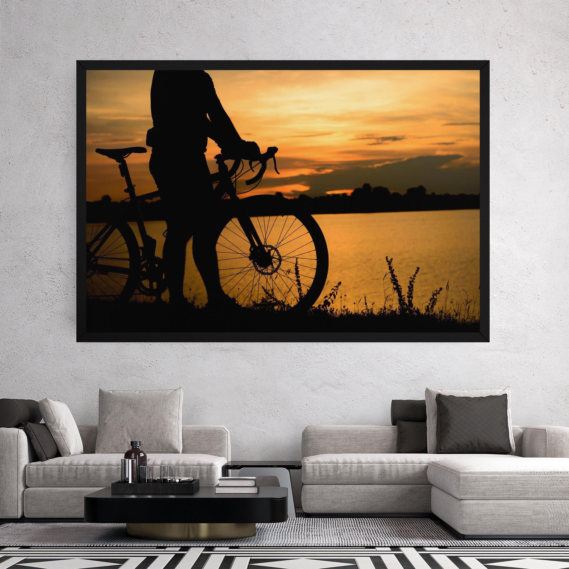 Tablou Canvas Bicycle Sunset Silhouette mockup 2