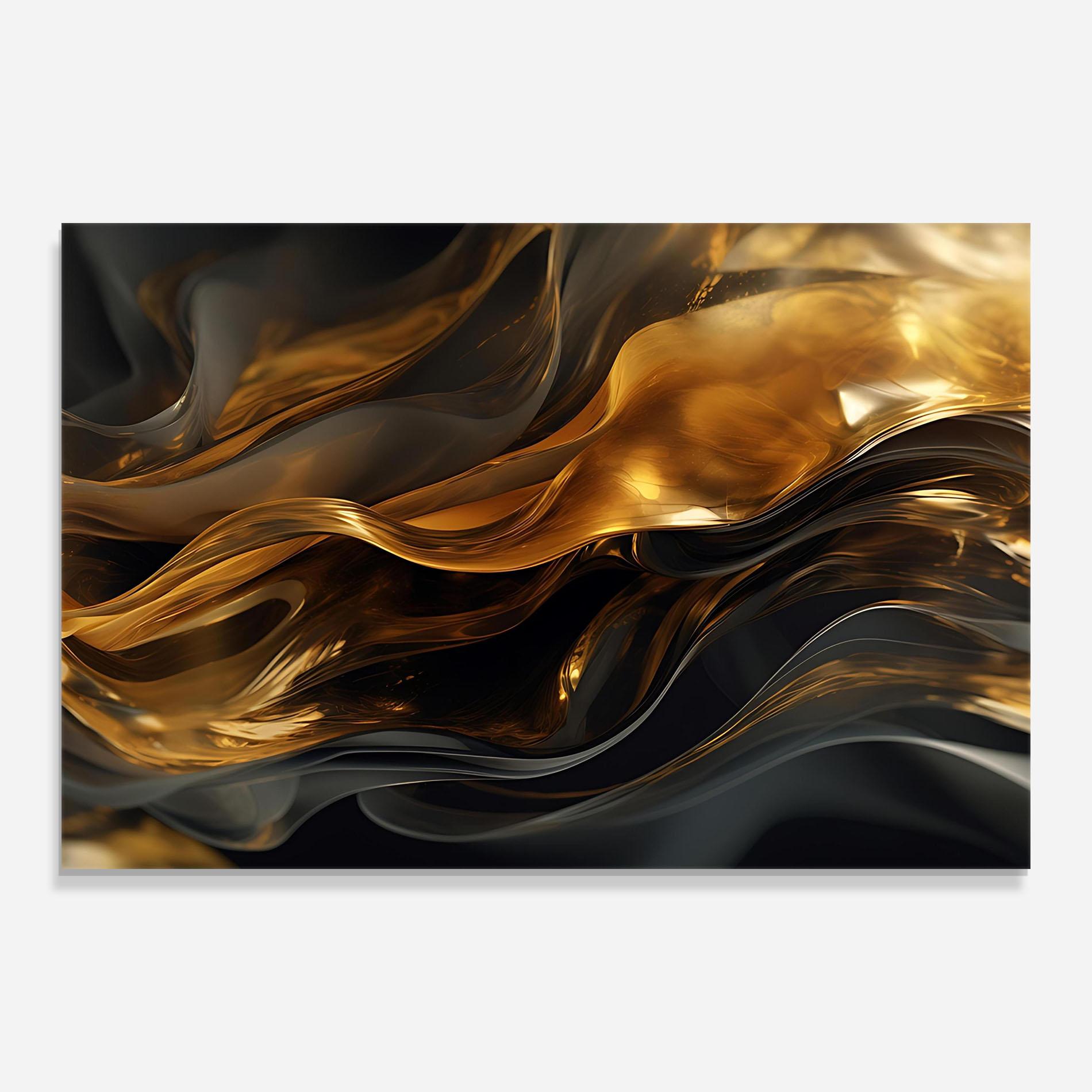 Tablou Sticla Gold With Black Wave mockup 0