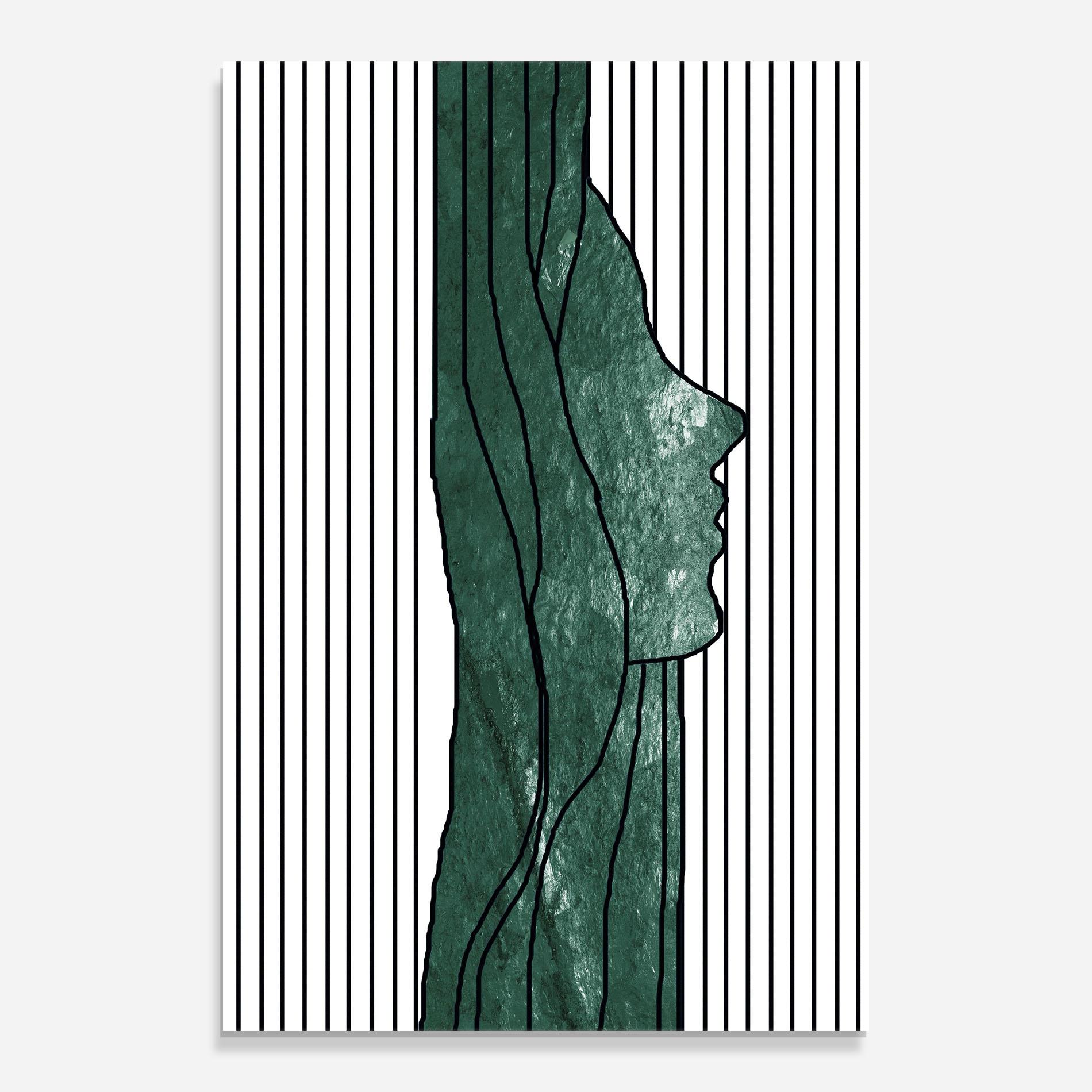 Tablou Sticla Abstract Green Face mockup 0