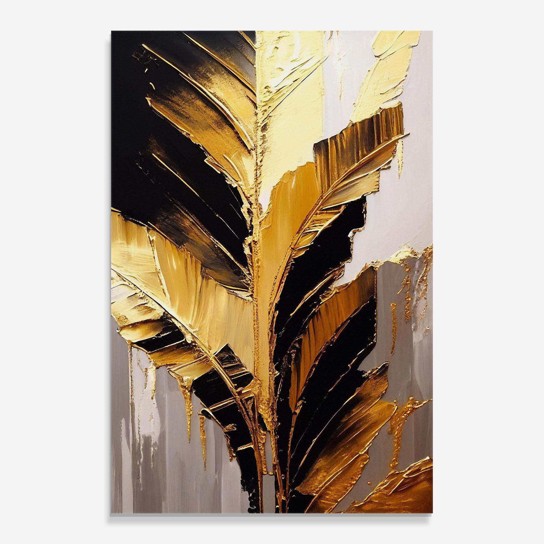 Tablou Sticla Balck With Gold Leafs mockup 0
