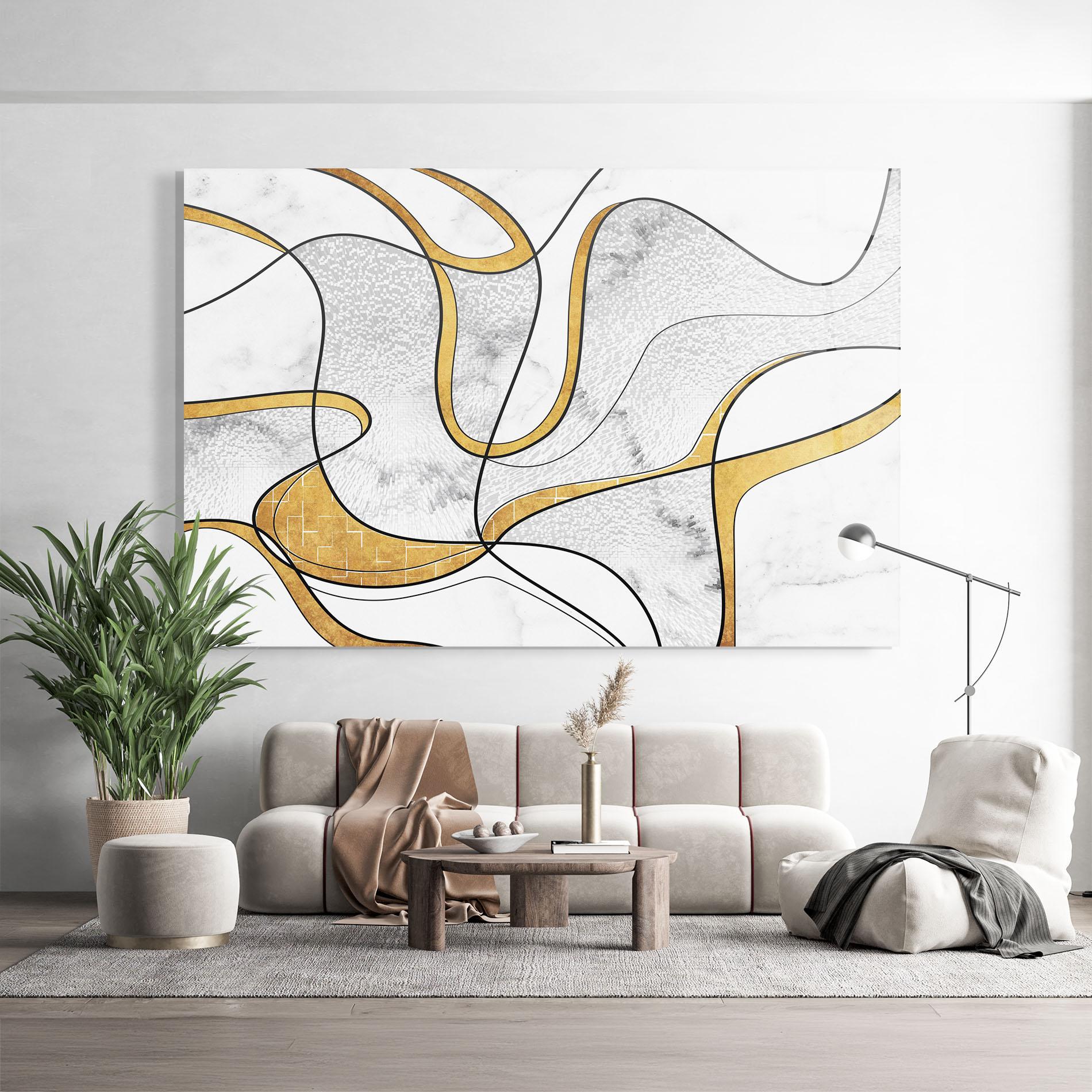 Tablou Sticla Abstract Gold Lines mockup 9