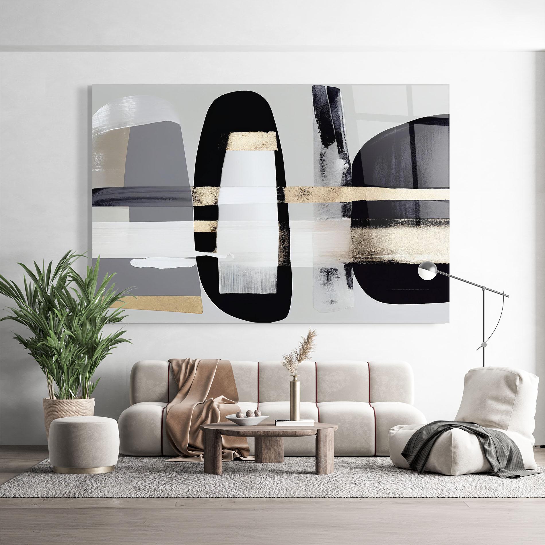Tablou Sticla Abstract Gold Painting With Black mockup 9