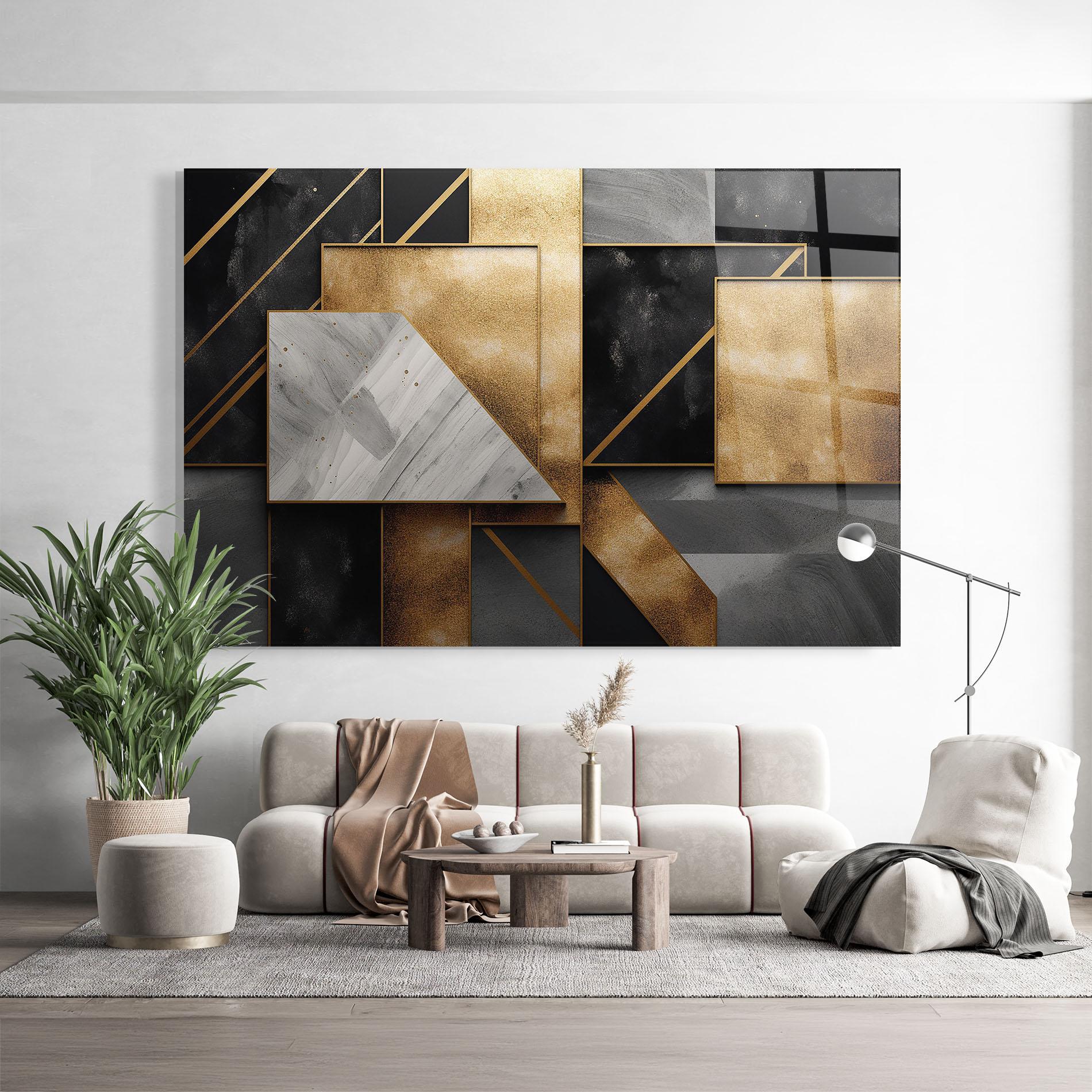 Tablou Sticla Abstract Gold Square mockup 9