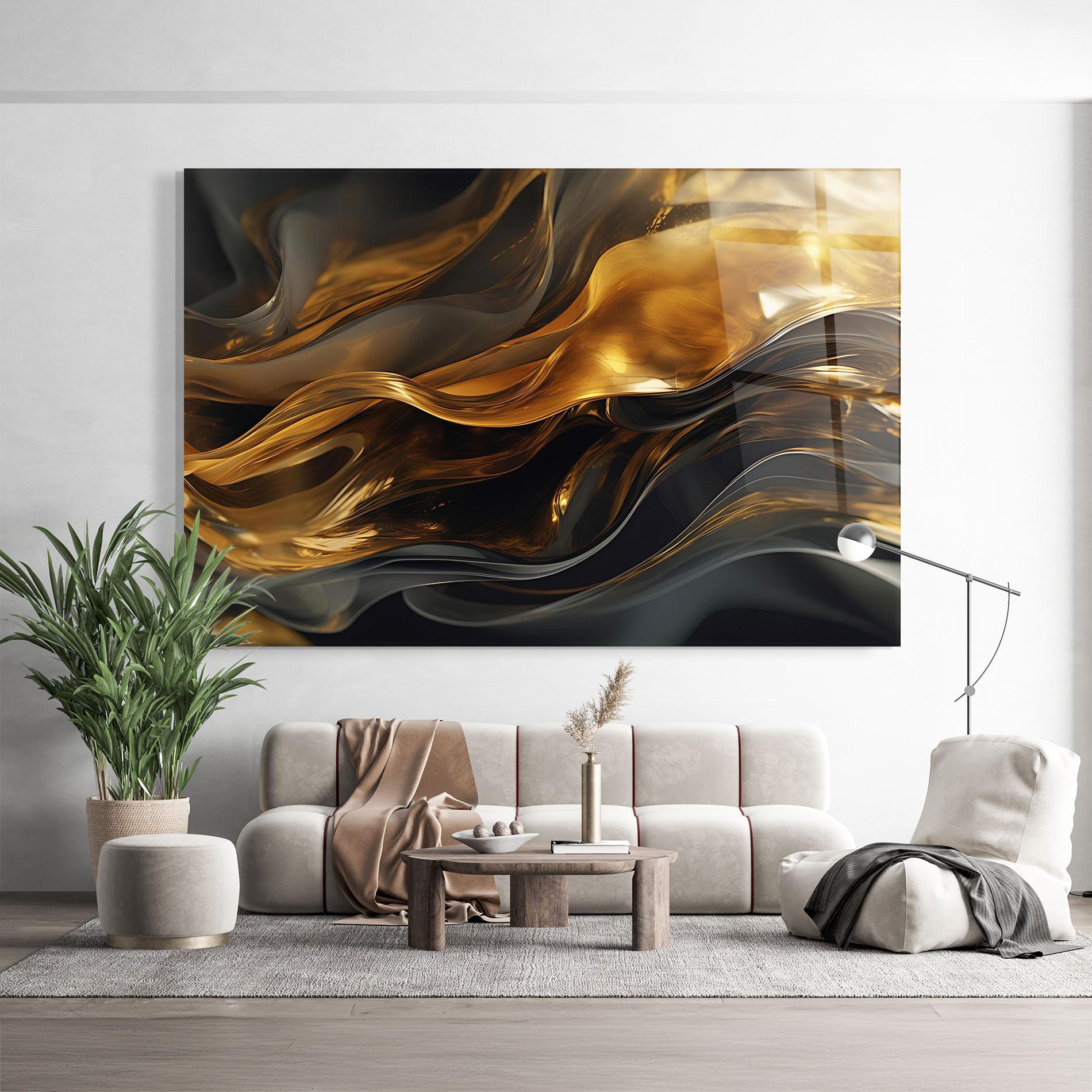 Tablou Sticla Gold With Black Wave mockup 9