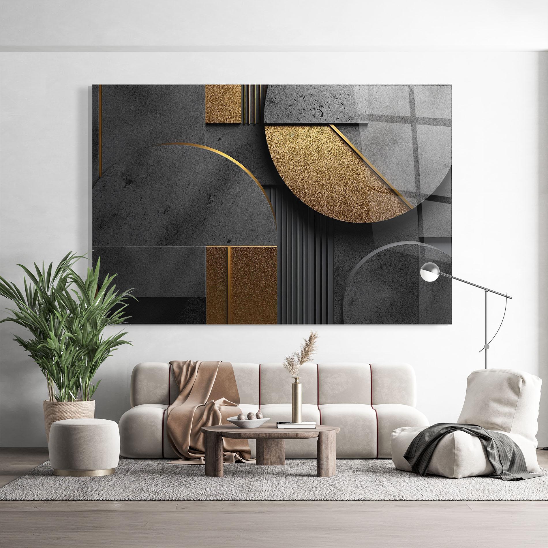 Tablou Sticla Gold With Grey Circle mockup 9