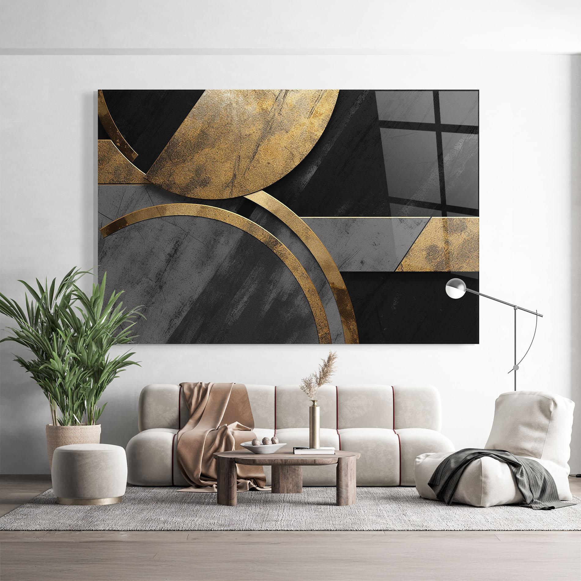 Tablou Sticla Grey With Gold Painting mockup 9