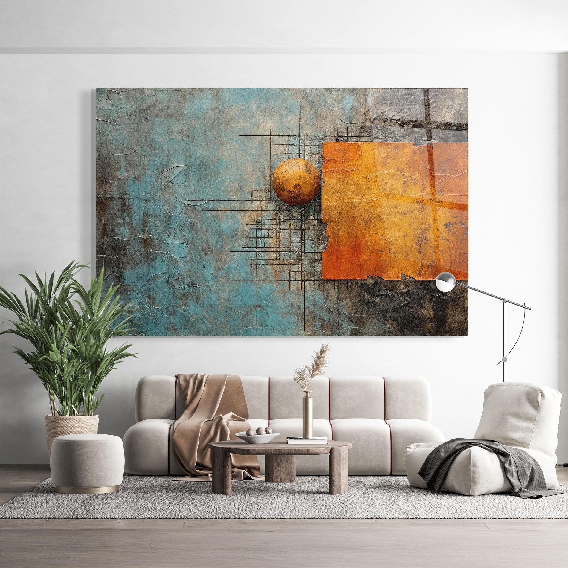 Tablou Sticla Orange Square Painting mockup 9