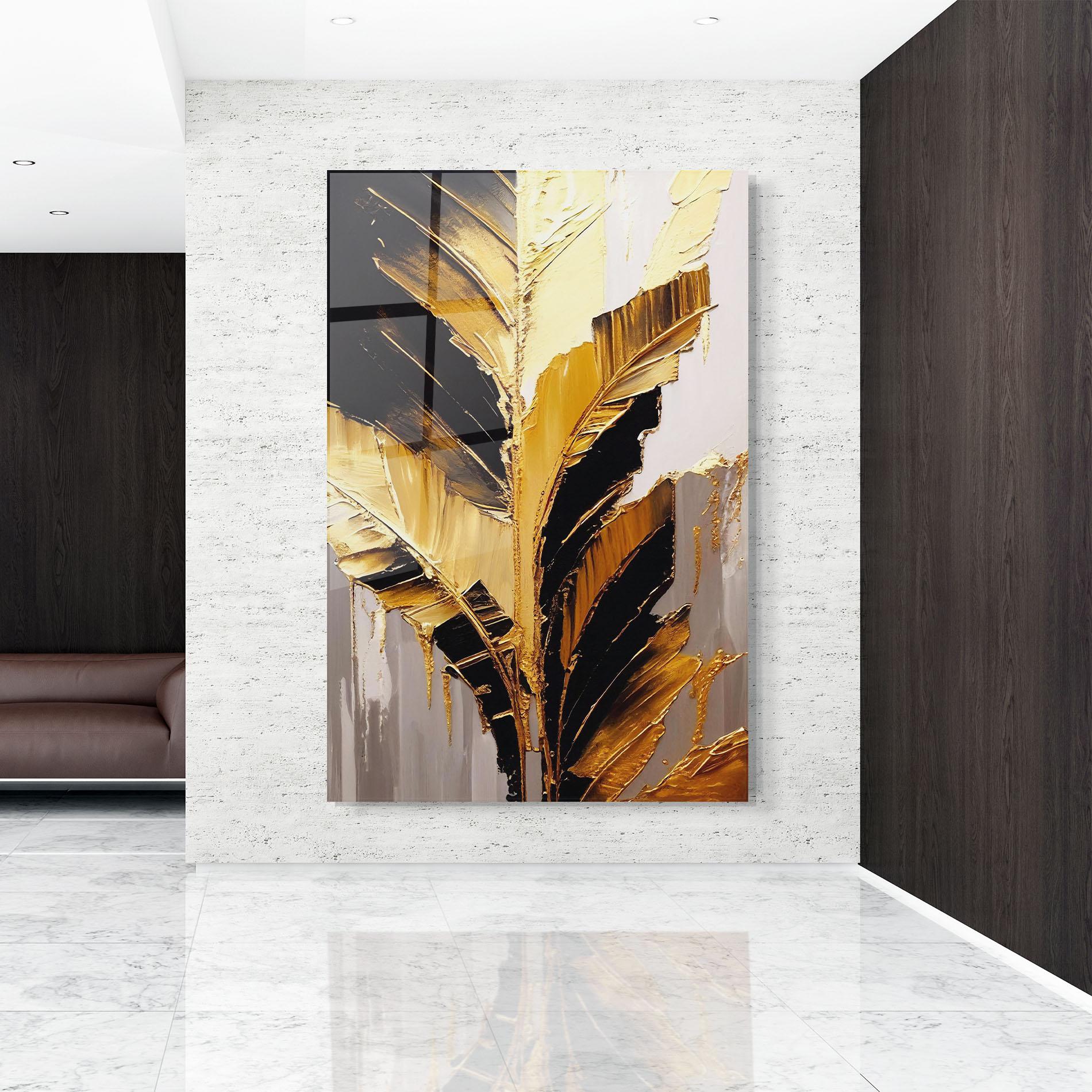 Tablou Sticla Balck With Gold Leafs mockup 9