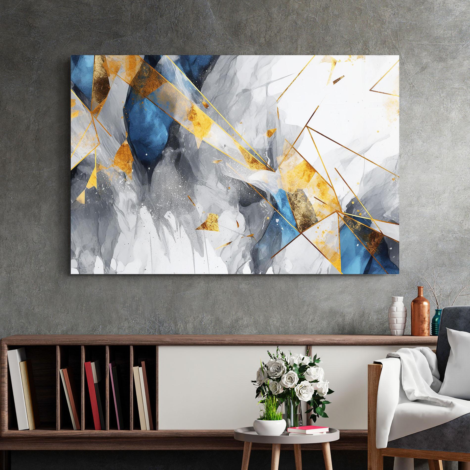 Tablou Sticla Abstract Gold Blue Pattern mockup 2