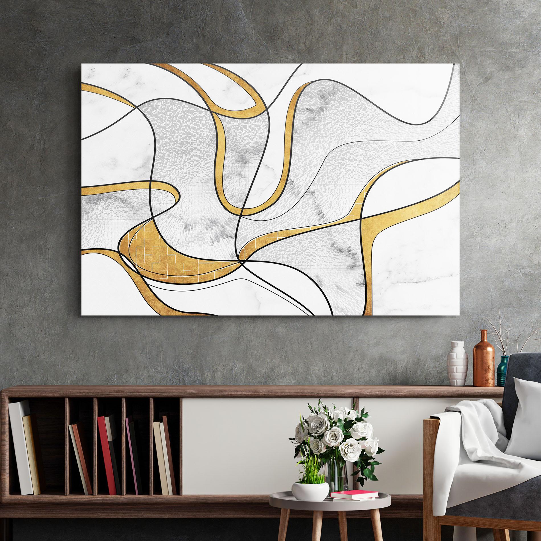 Tablou Sticla Abstract Gold Lines mockup 2