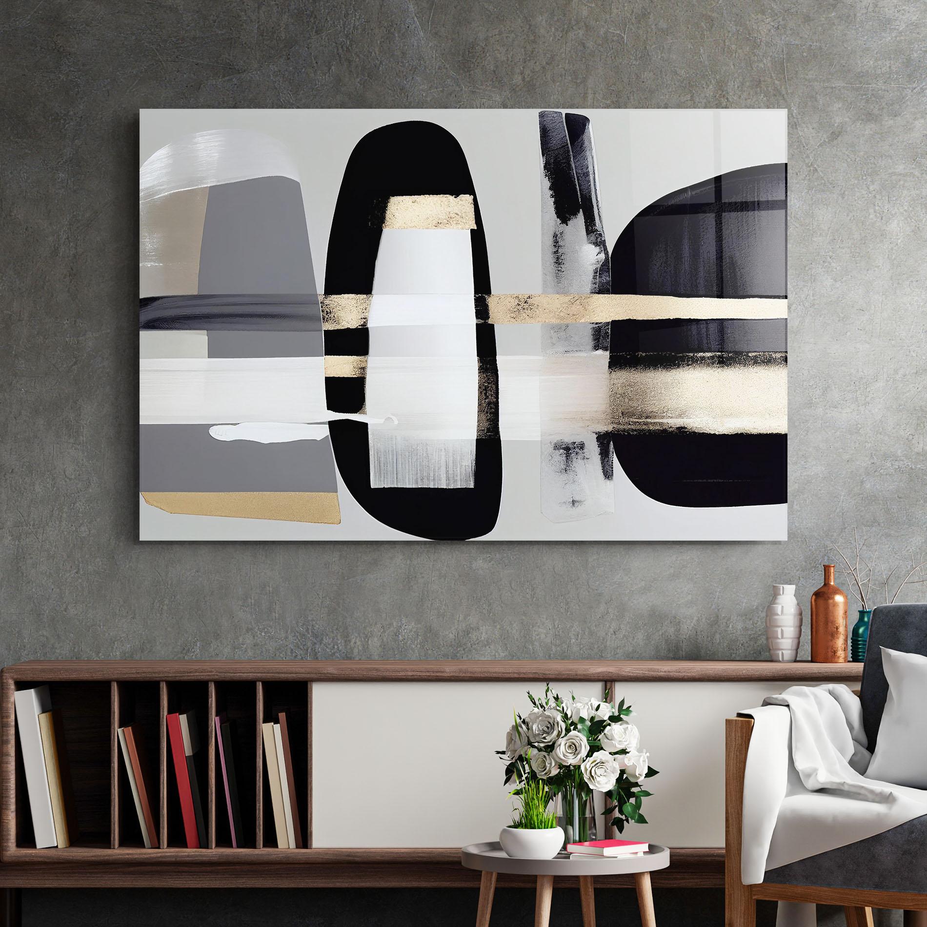 Tablou Sticla Abstract Gold Painting With Black mockup 2