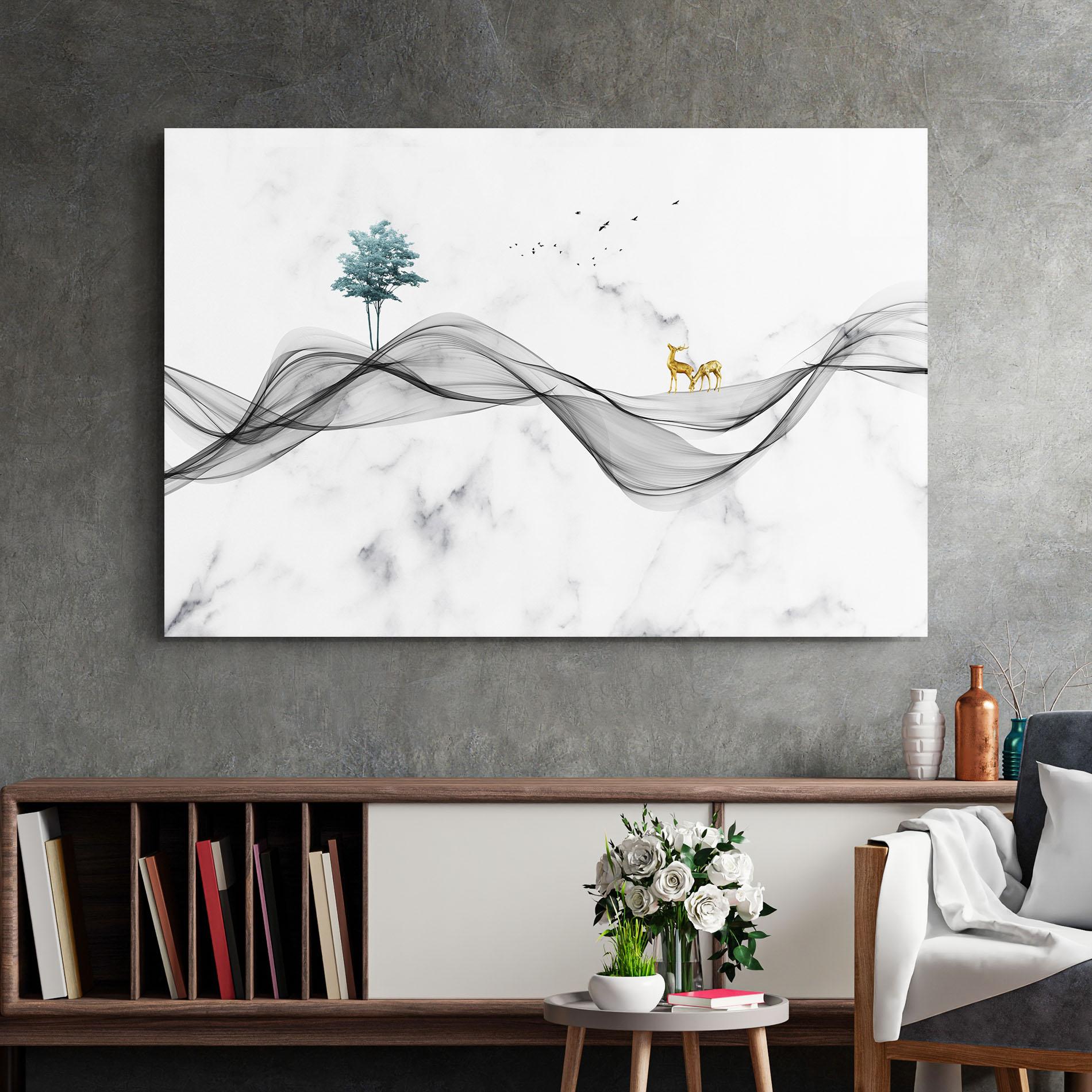 Tablou Sticla Abstract Golden Landscape 1 mockup 2