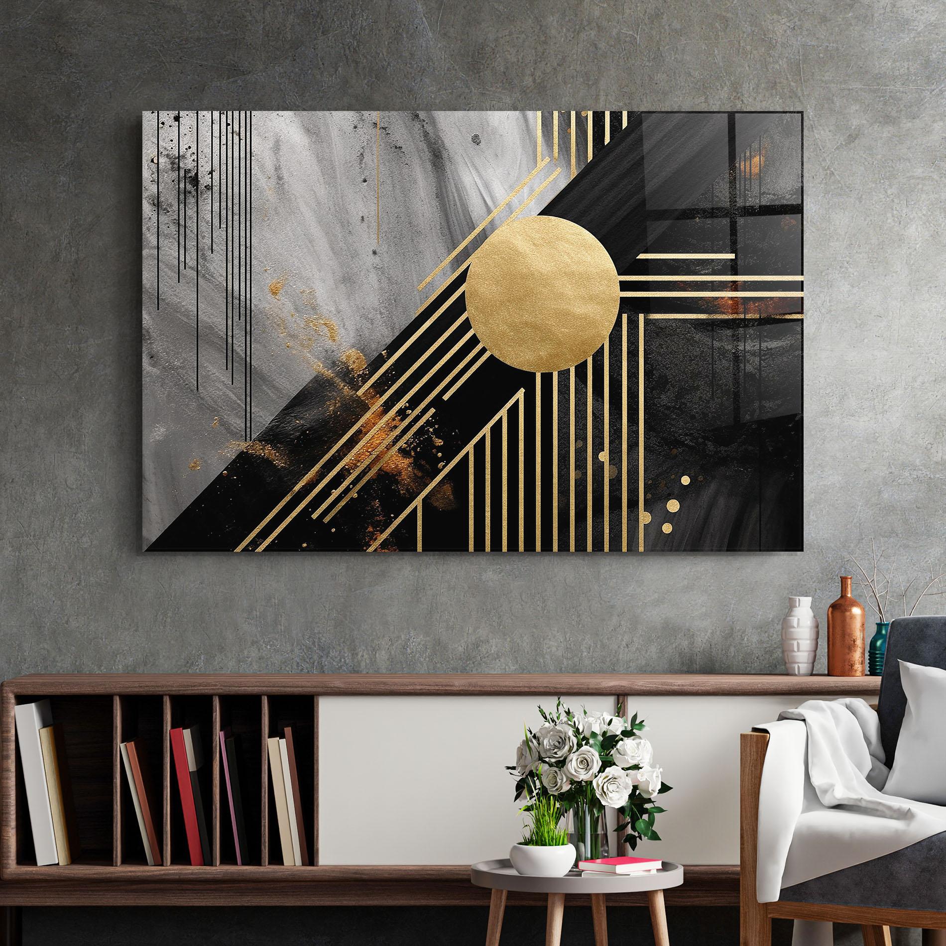 Tablou Sticla Gold Circle With Lines mockup 2