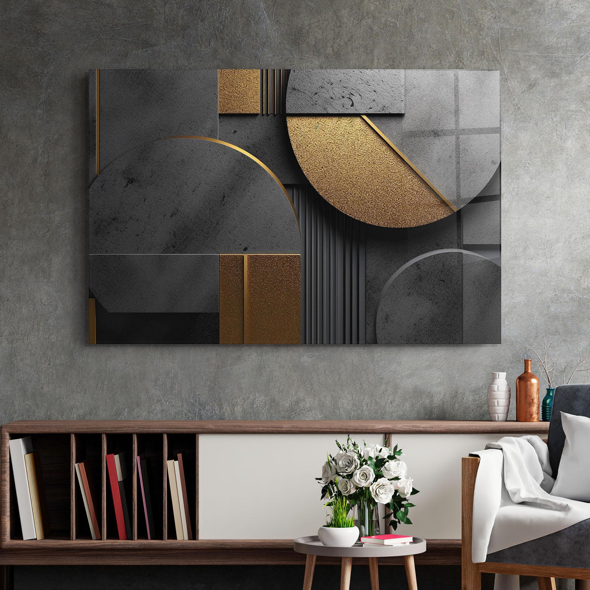 Tablou Sticla Gold With Grey Circle mockup 2