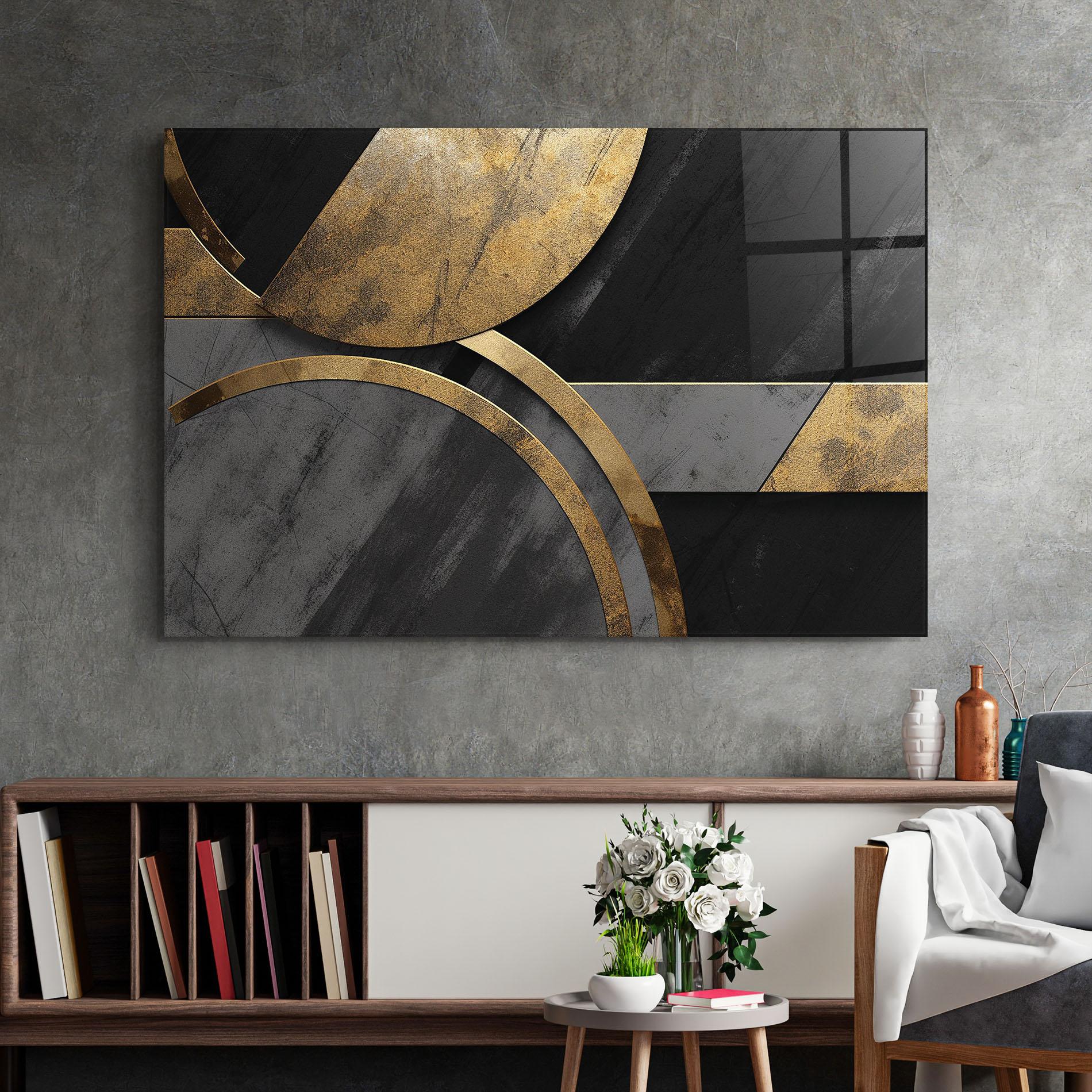 Tablou Sticla Grey With Gold Painting mockup 2