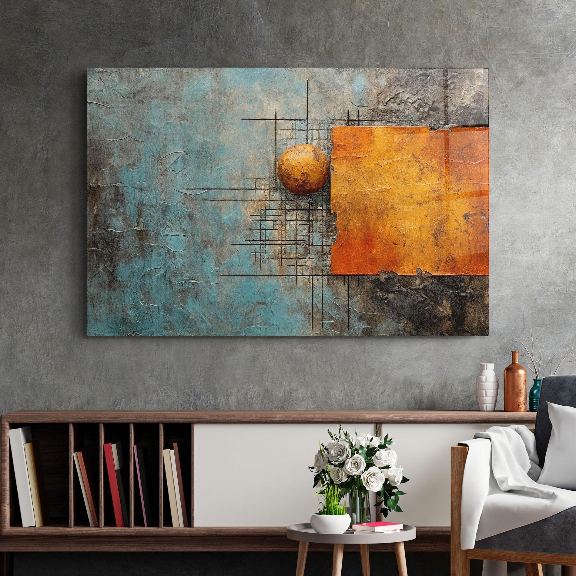 Tablou Sticla Orange Square Painting mockup 2