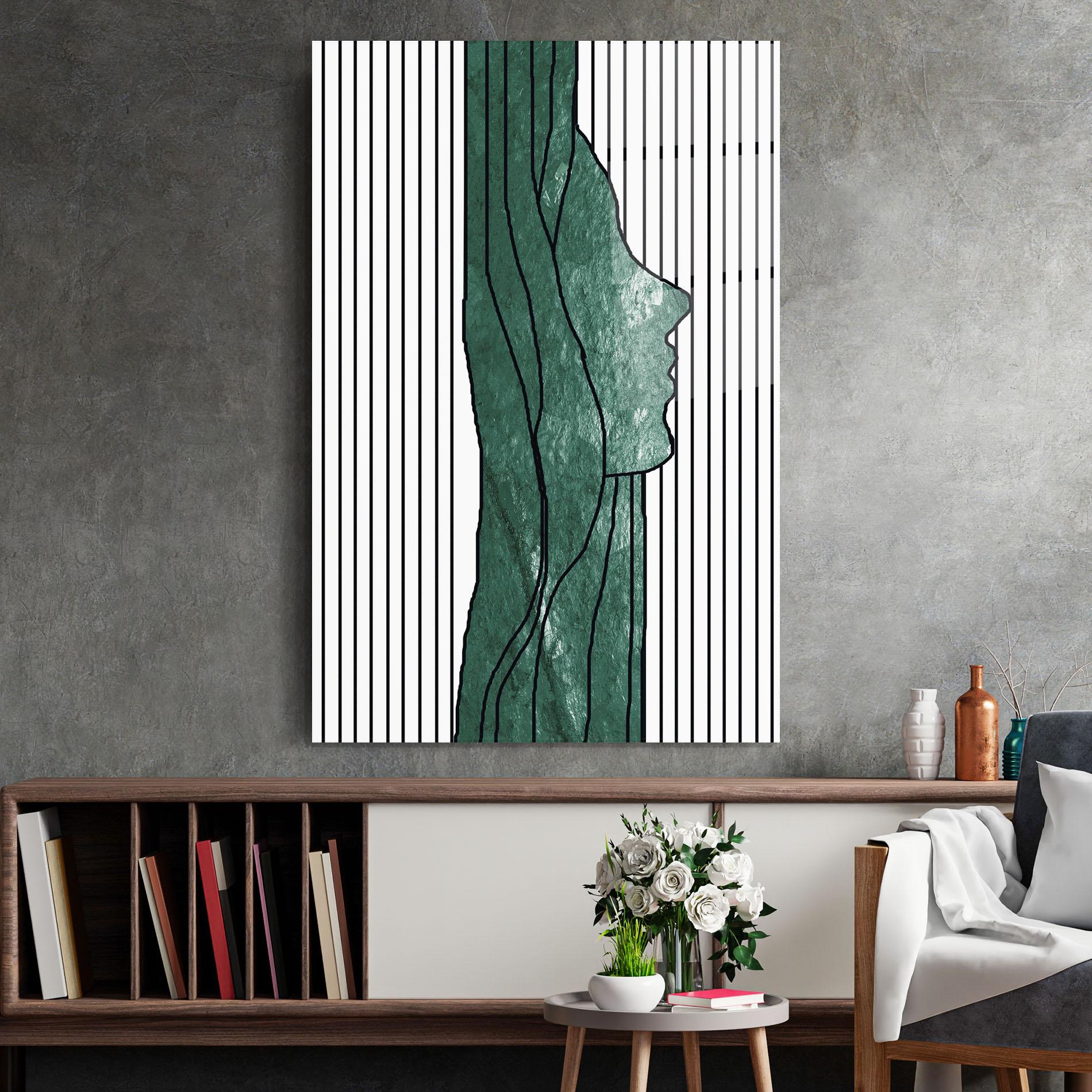 Tablou Sticla Abstract Green Face mockup 2