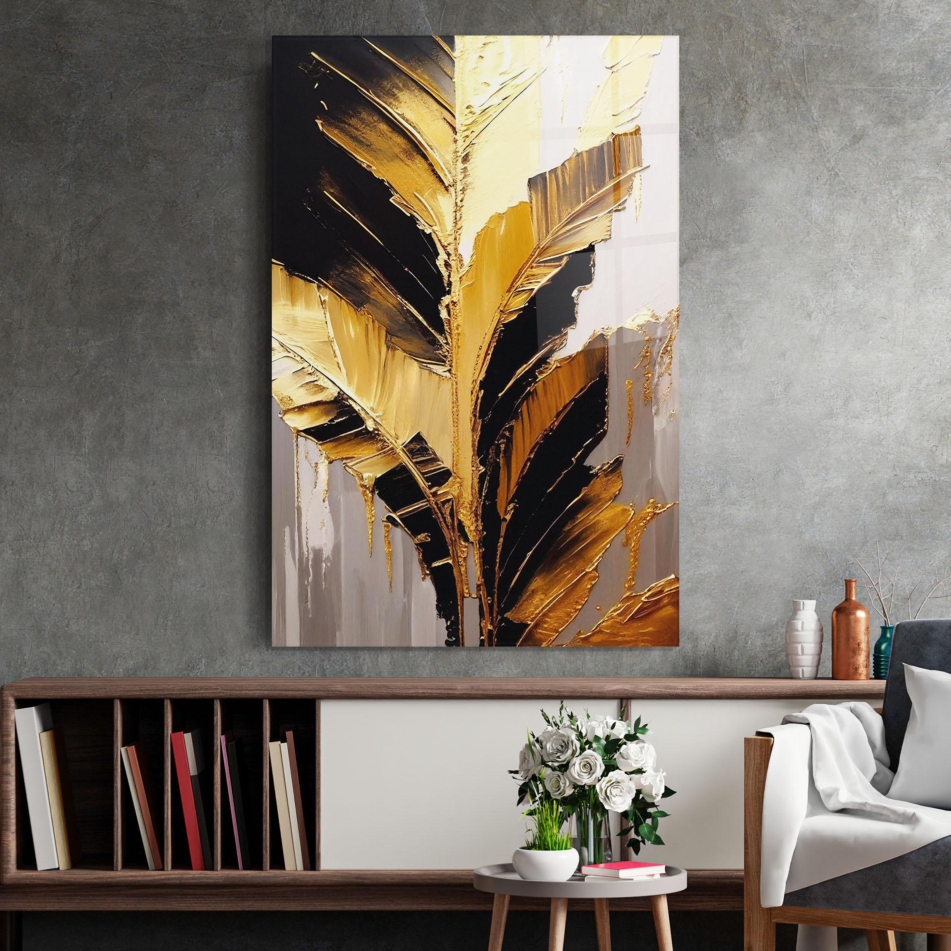 Tablou Sticla Balck With Gold Leafs mockup 2