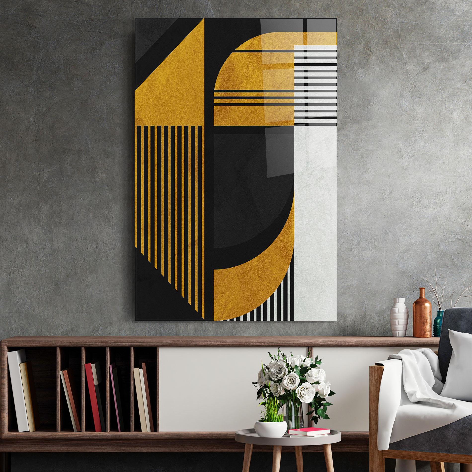 Tablou Sticla Black Lines On Gold mockup 2