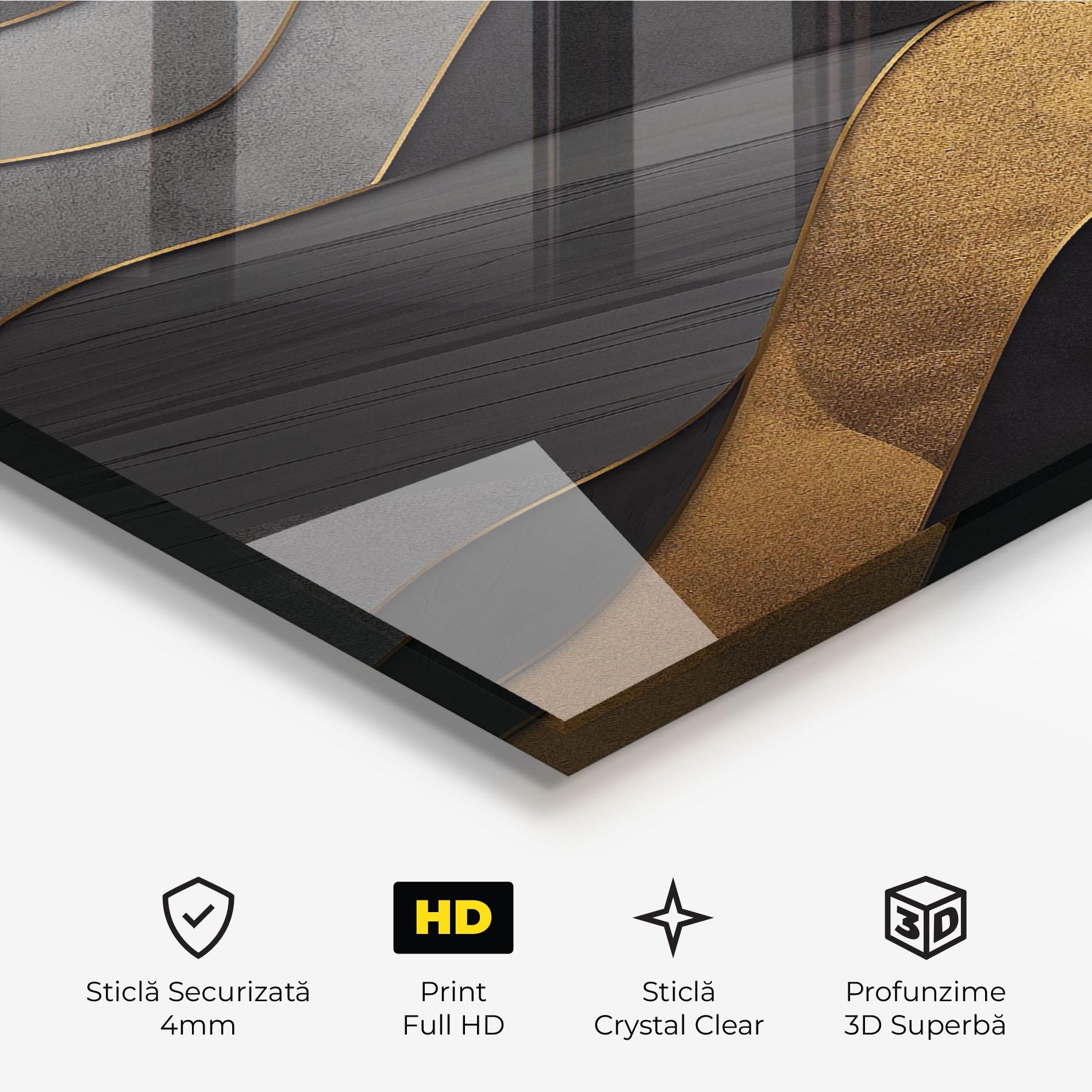 Tablou Sticla Abstract Gold And Grey Waves mockup 3