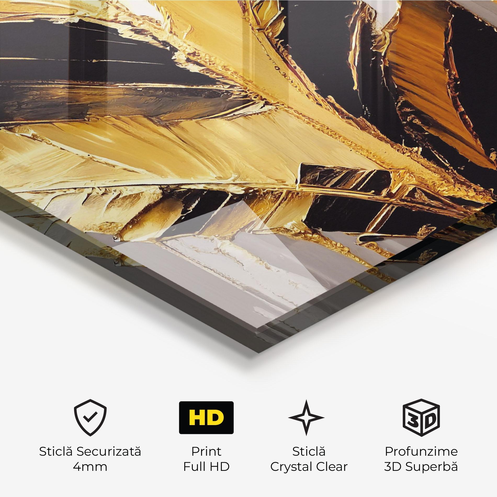 Tablou Sticla Balck With Gold Leafs mockup 3