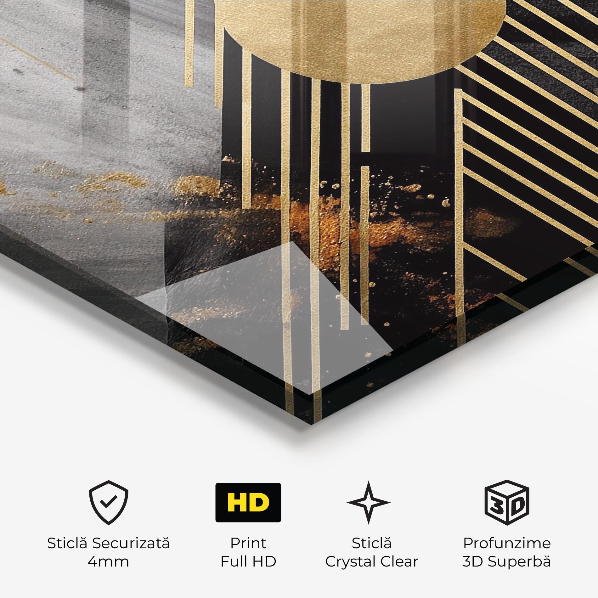 Tablou Sticla Gold Circle With Lines mockup 3