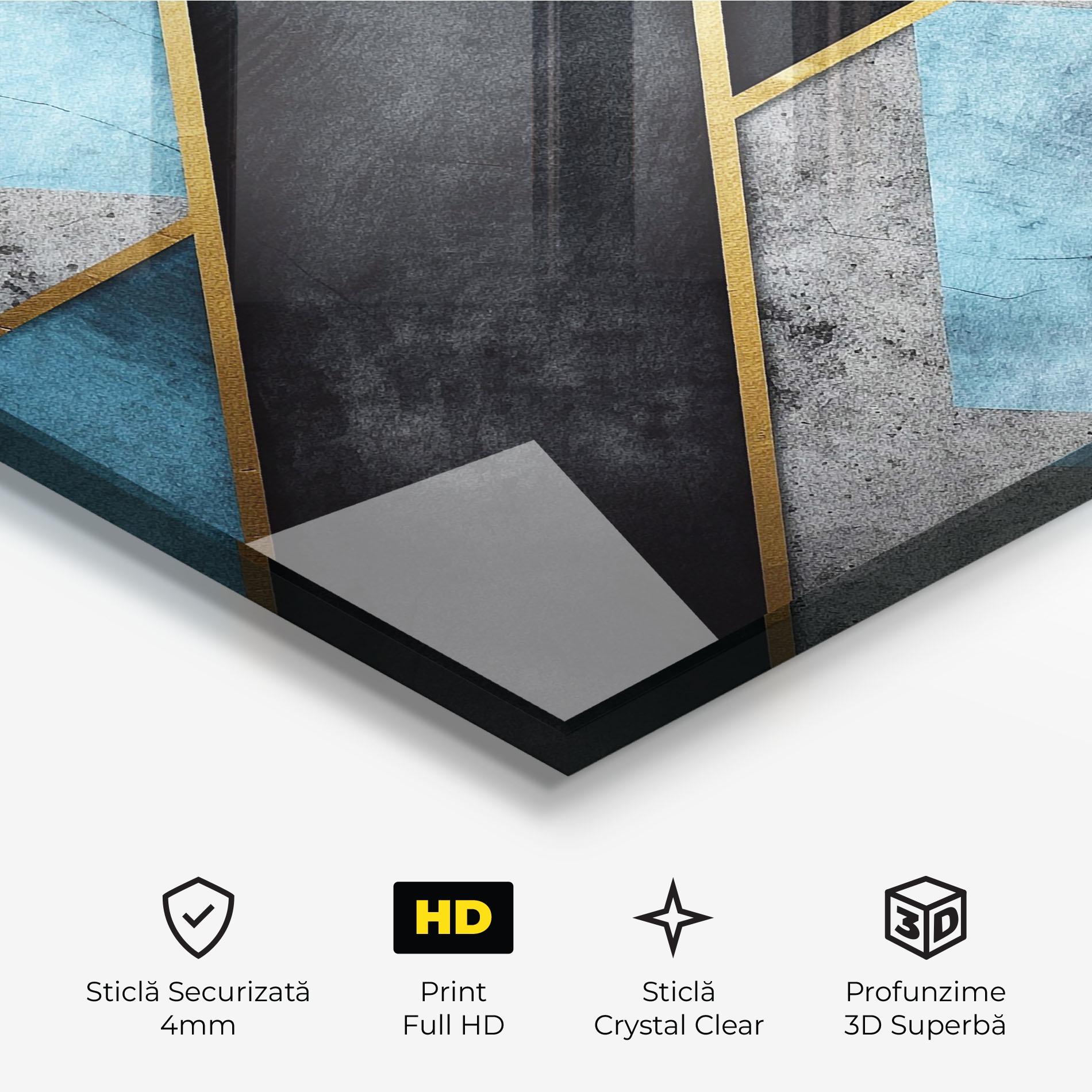 Tablou Sticla Grey With Blue Painting mockup 3