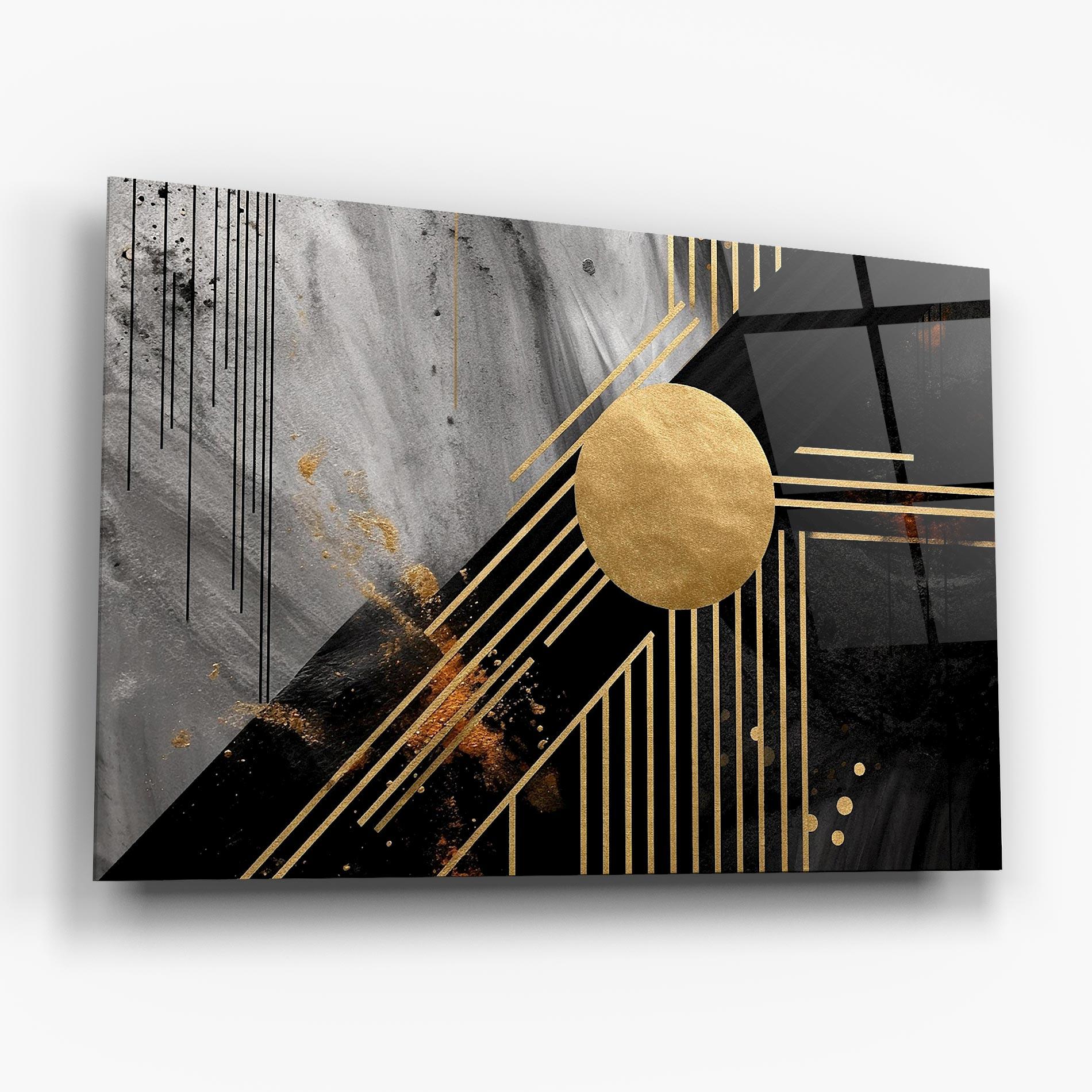 Tablou Sticla Gold Circle With Lines mockup 6