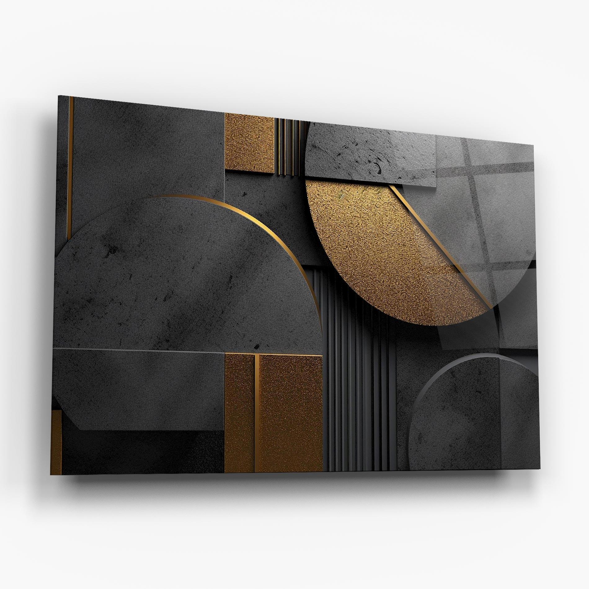 Tablou Sticla Gold With Grey Circle mockup 6