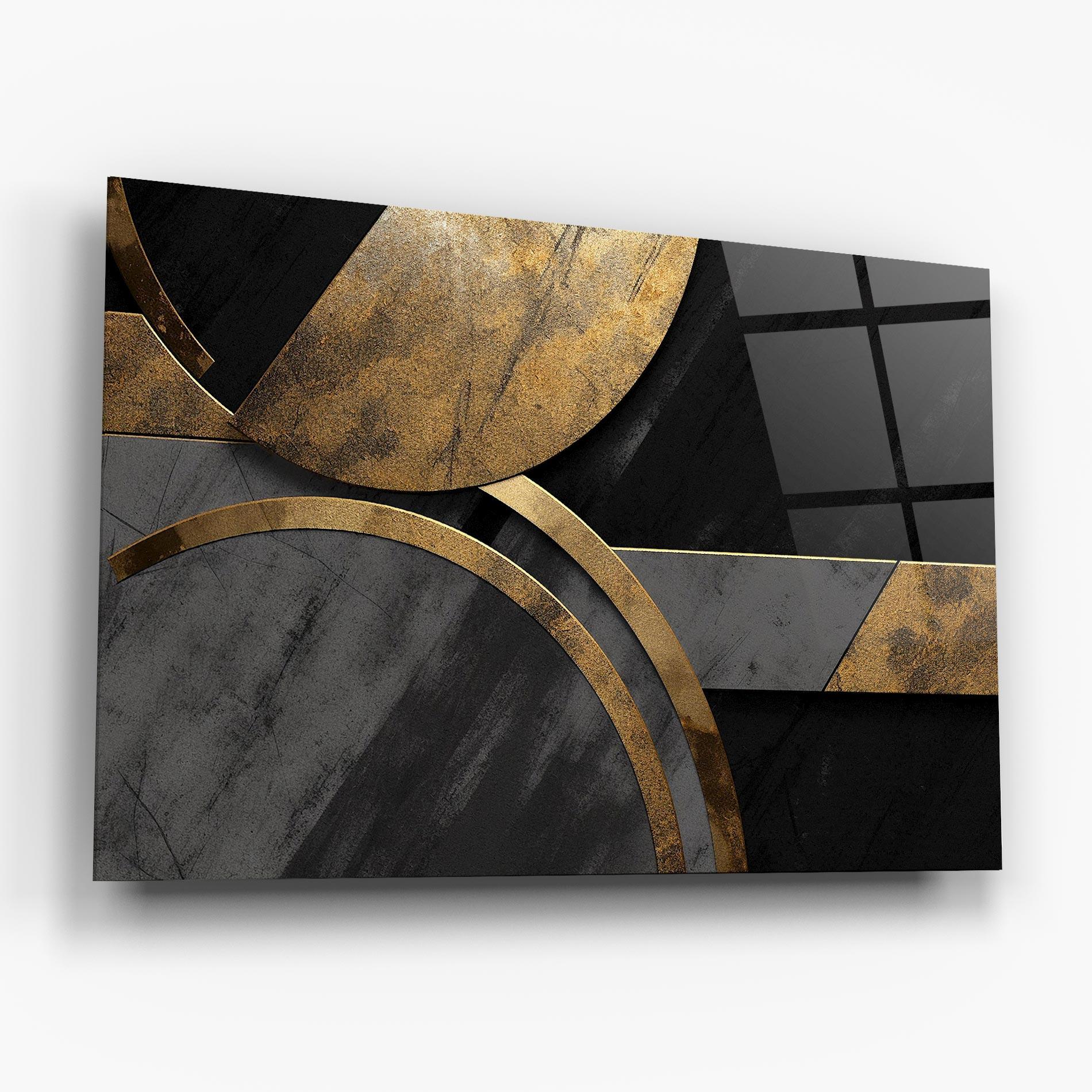 Tablou Sticla Grey With Gold Painting mockup 6