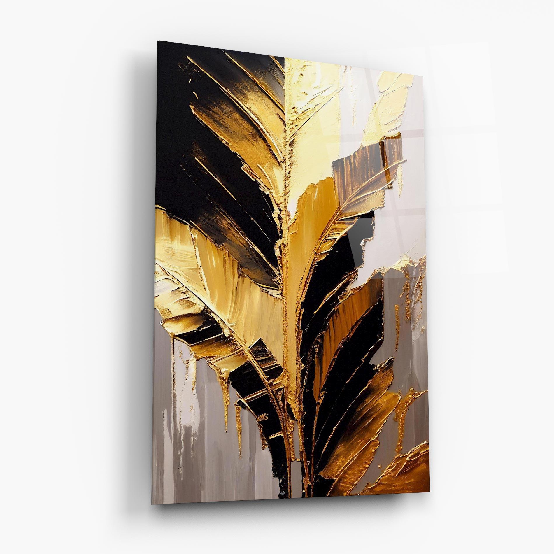 Tablou Sticla Balck With Gold Leafs mockup 6