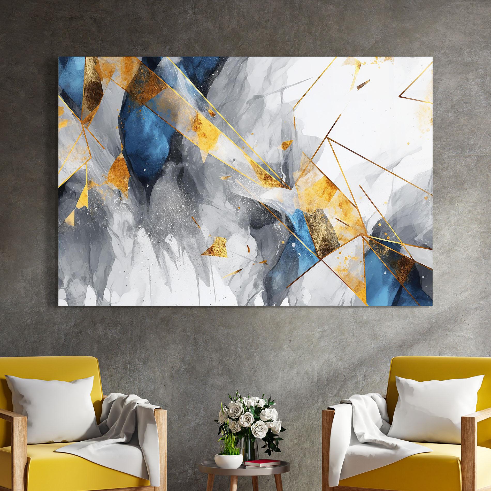 Tablou Sticla Abstract Gold Blue Pattern mockup 4