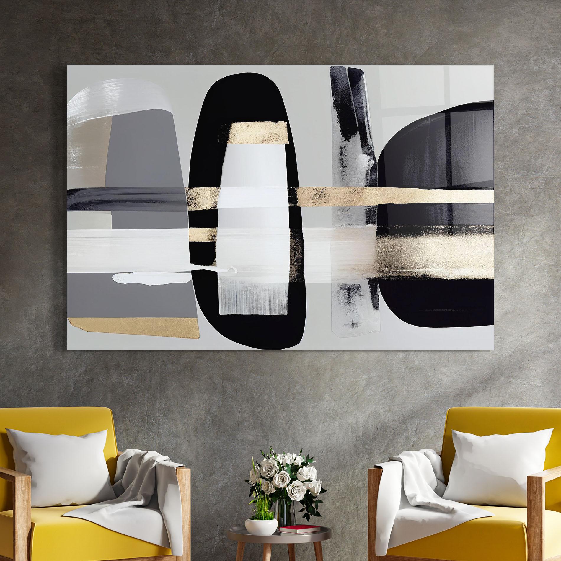 Tablou Sticla Abstract Gold Painting With Black mockup 4
