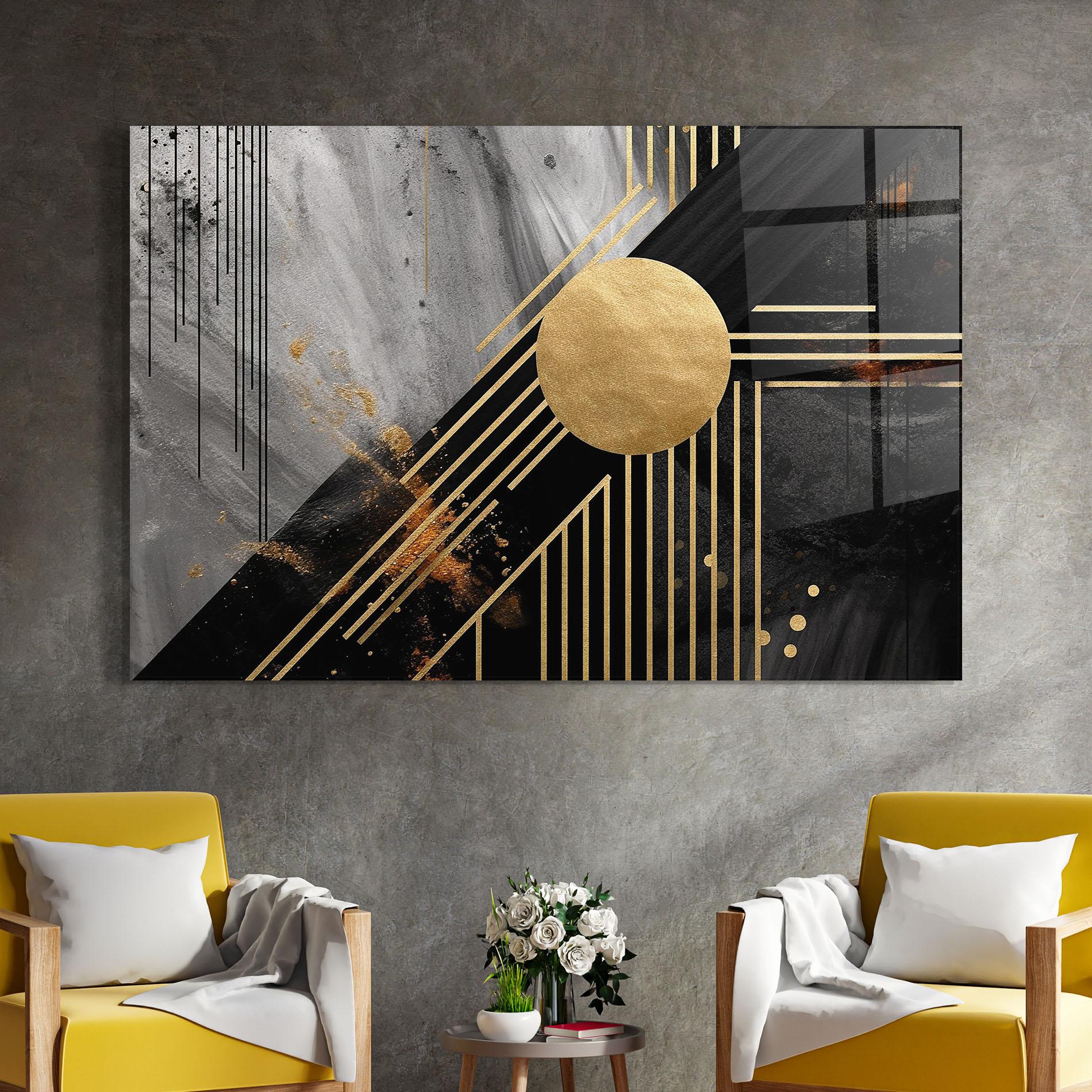 Tablou Sticla Gold Circle With Lines mockup 4