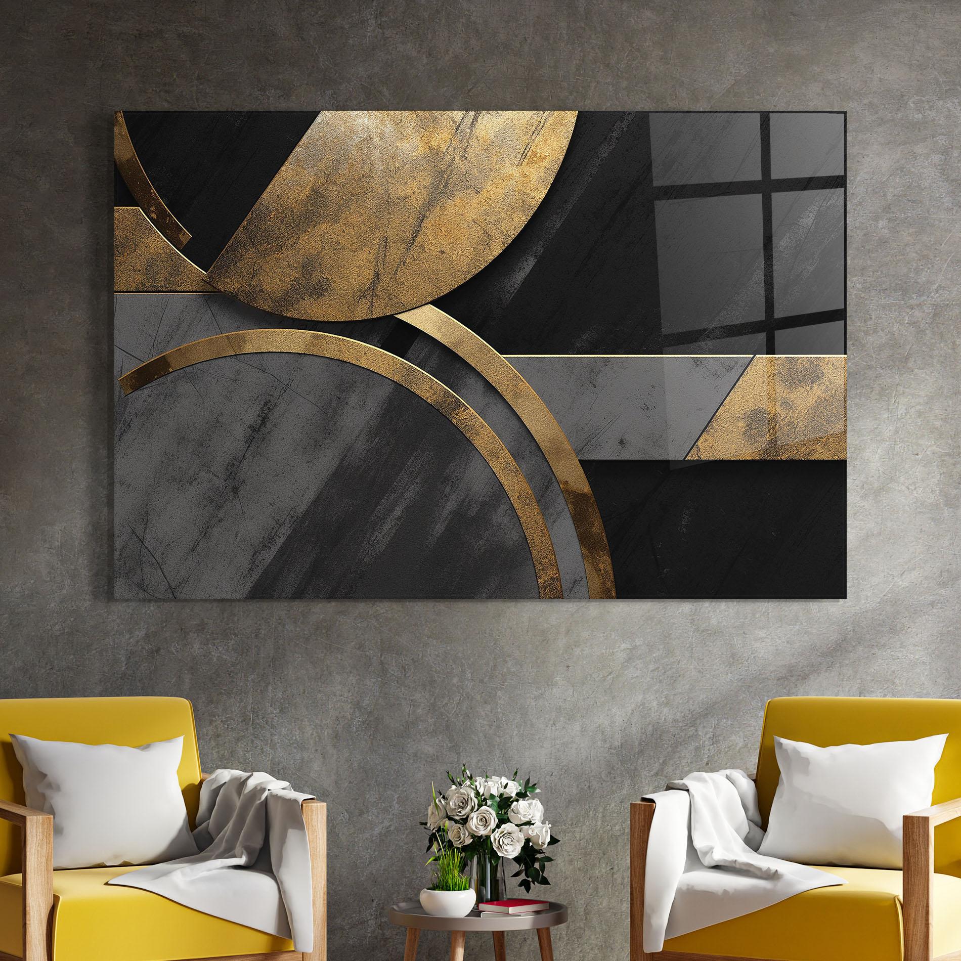 Tablou Sticla Grey With Gold Painting mockup 4