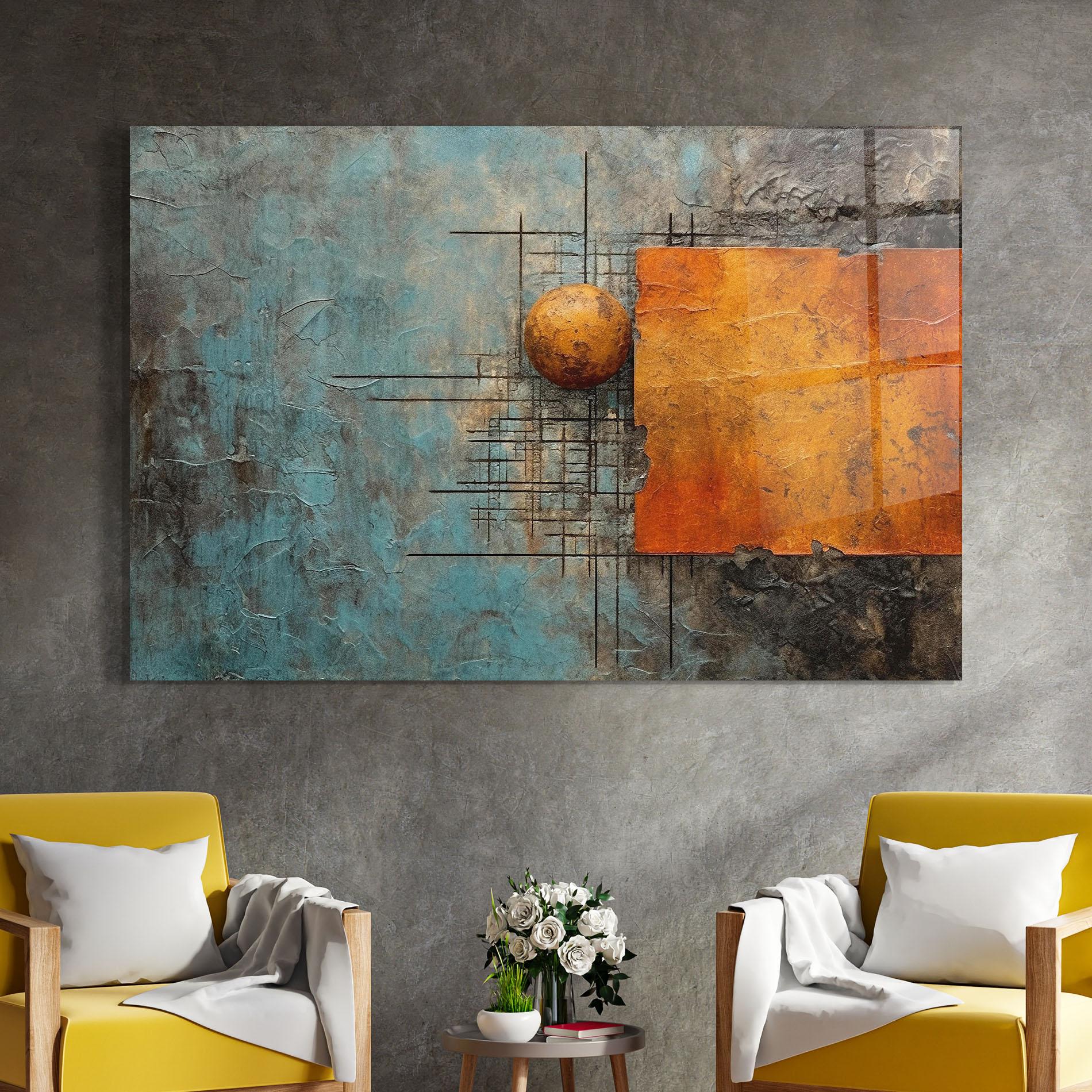 Tablou Sticla Orange Square Painting mockup 4