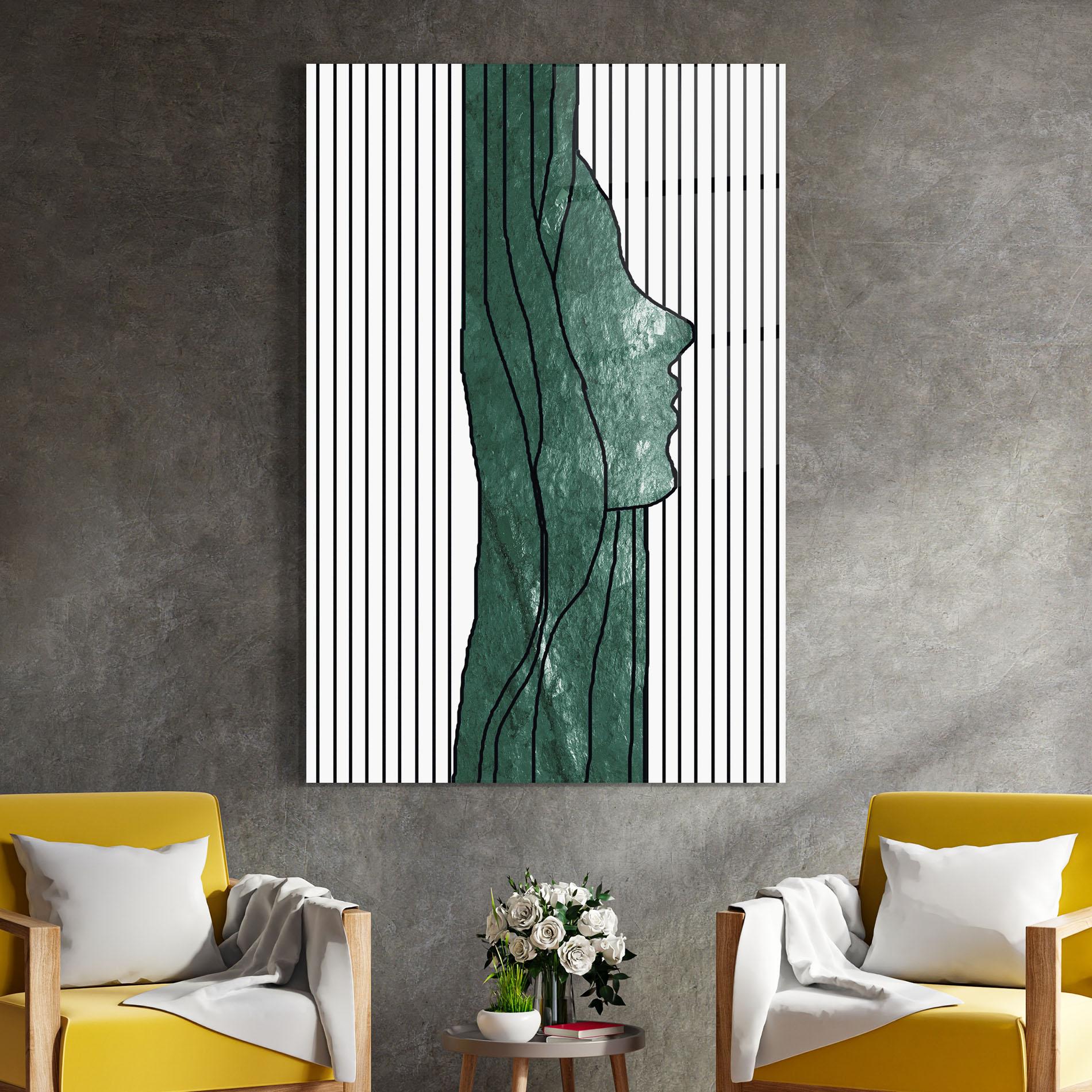 Tablou Sticla Abstract Green Face mockup 4