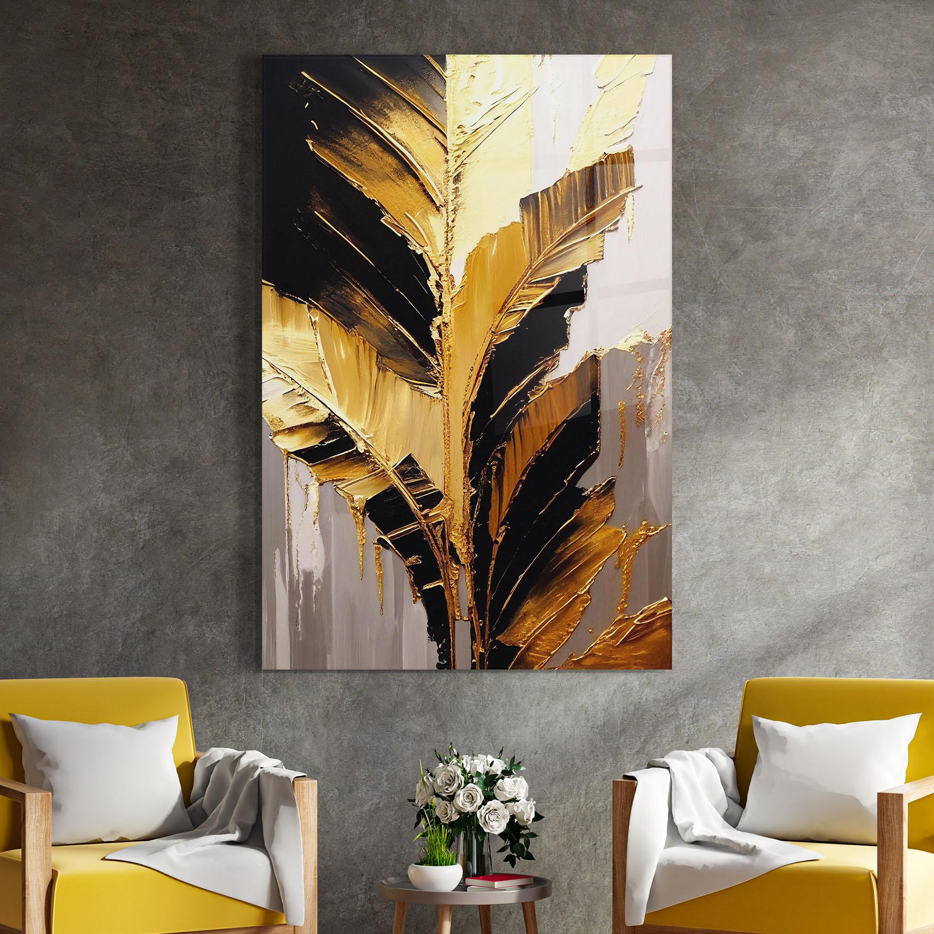 Tablou Sticla Balck With Gold Leafs mockup 4